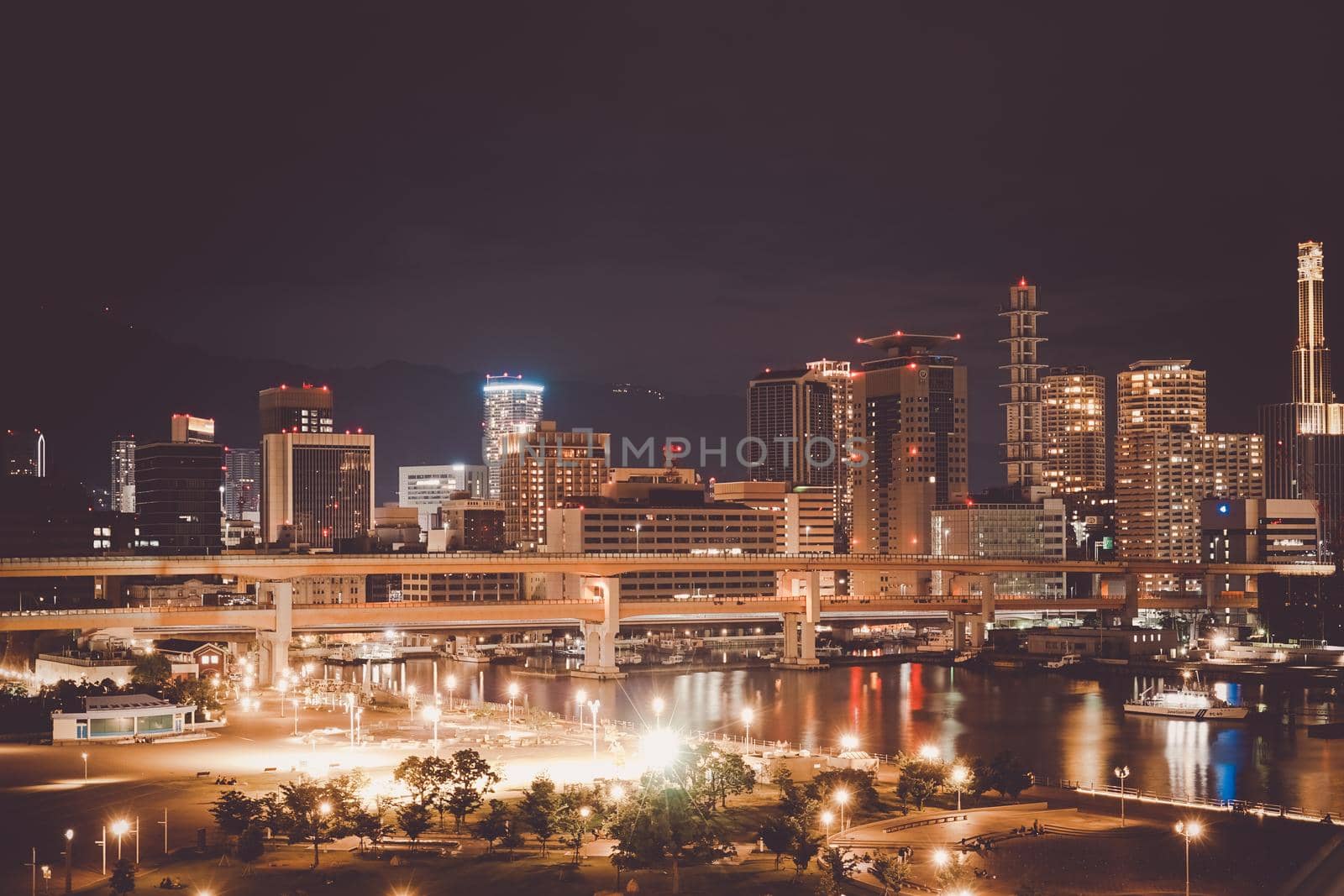 Night view of Kobe City, Meriken Park Harborland. Shooting Location: Kobe city, Hyogo Pref