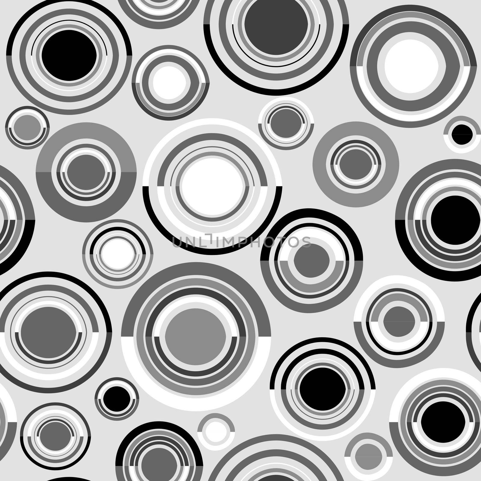 Black and white seamless background with circles and round shapes
