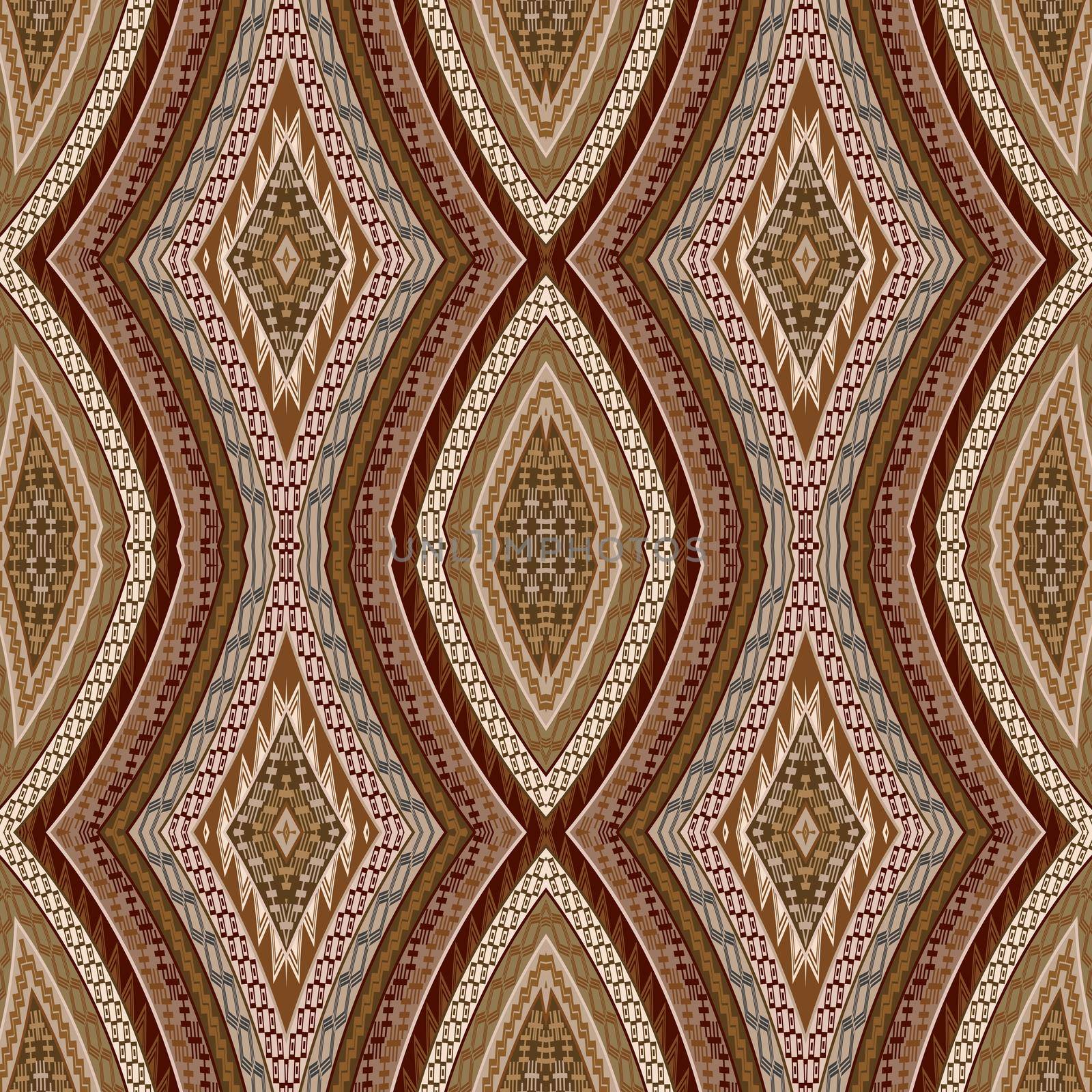Geometric decorative seamless pattern with brown ethnic motifs