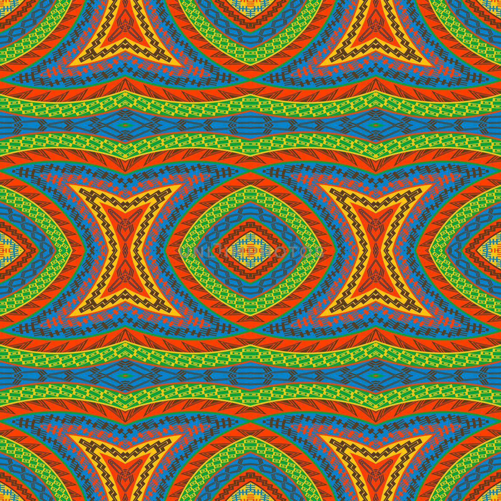 Colorful geometric decorative ethnic motifs seamless pattern