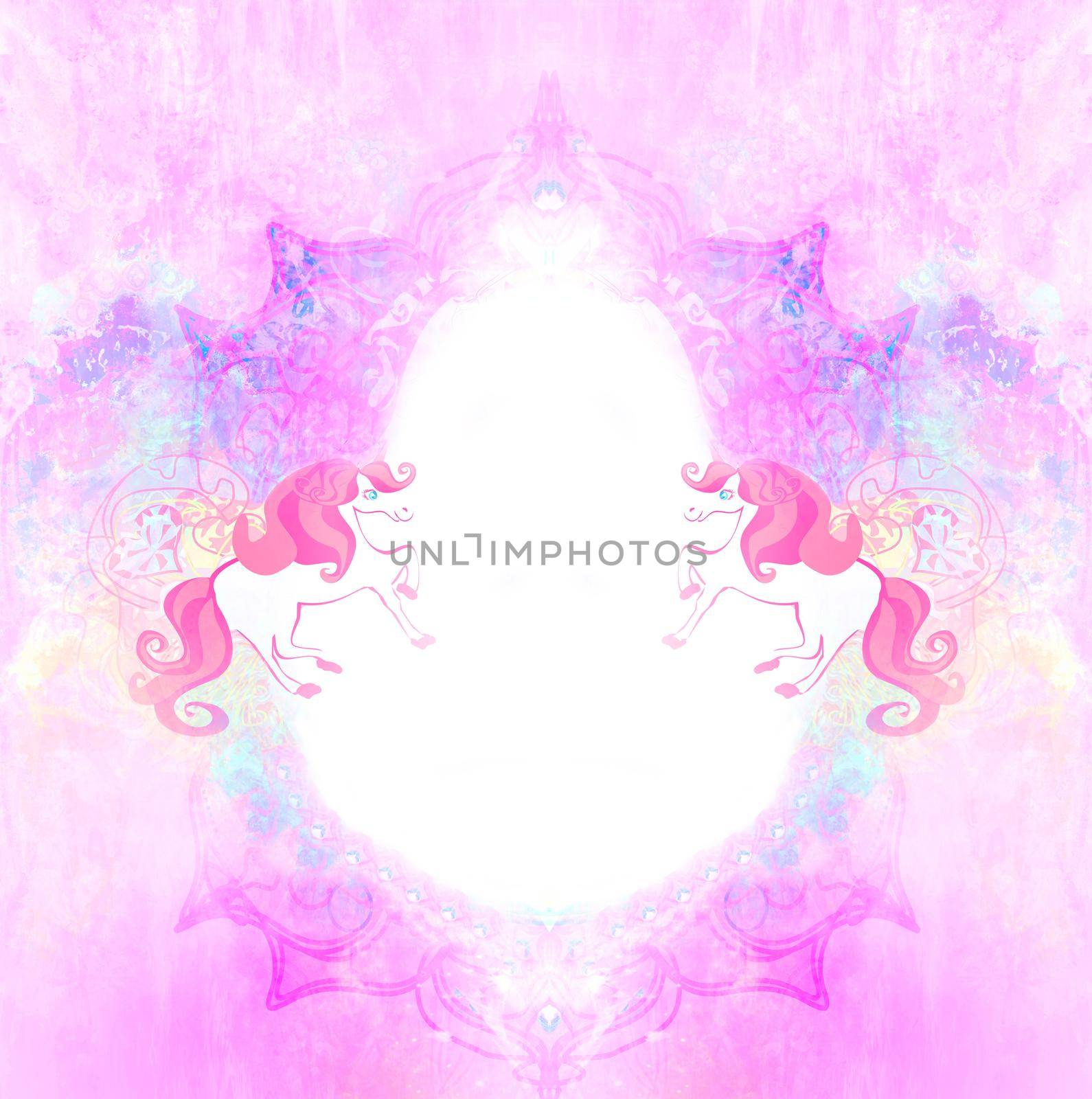artistic girly frame with beautiful unicorns