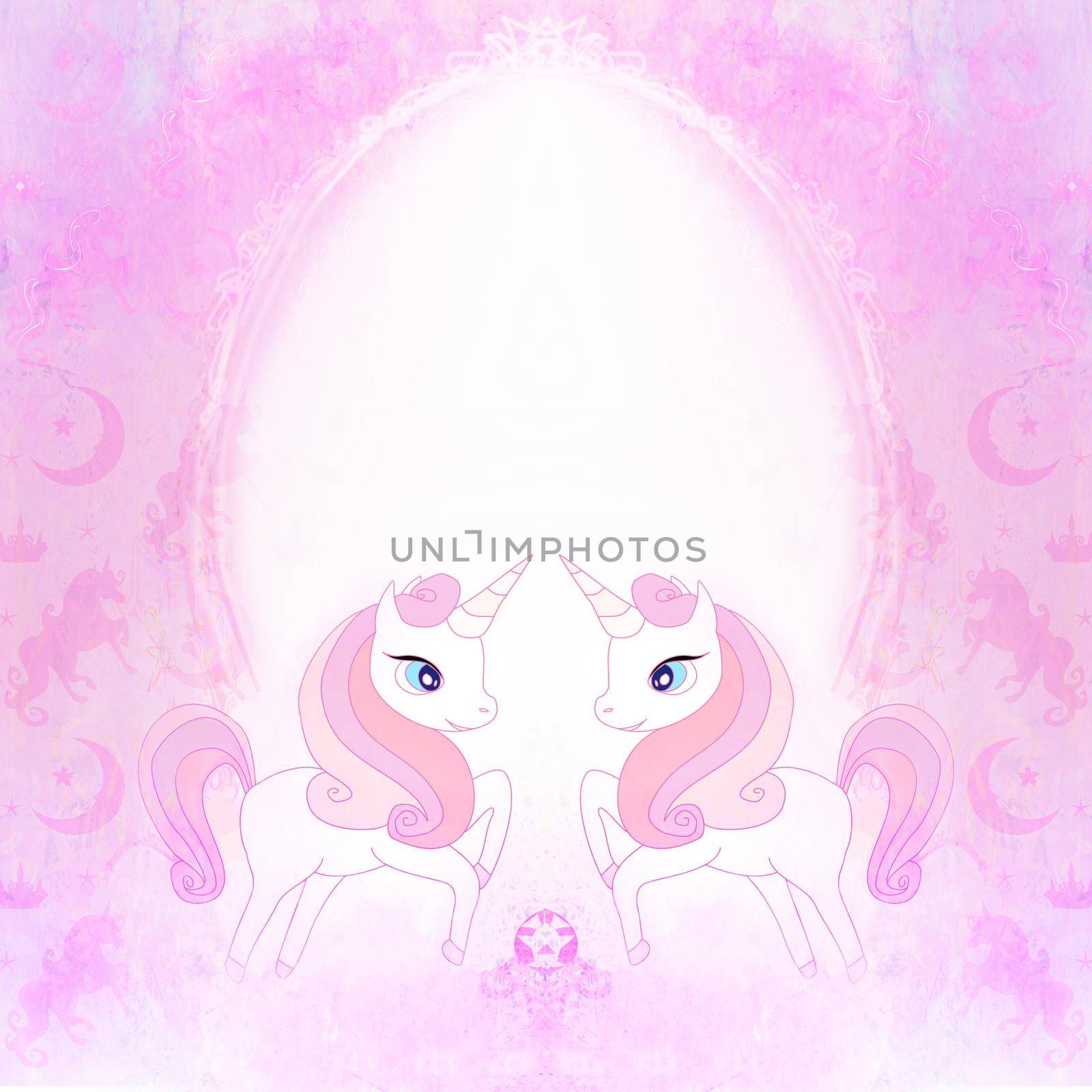 cute cartoon unicorns - decorative fairy-tale frame