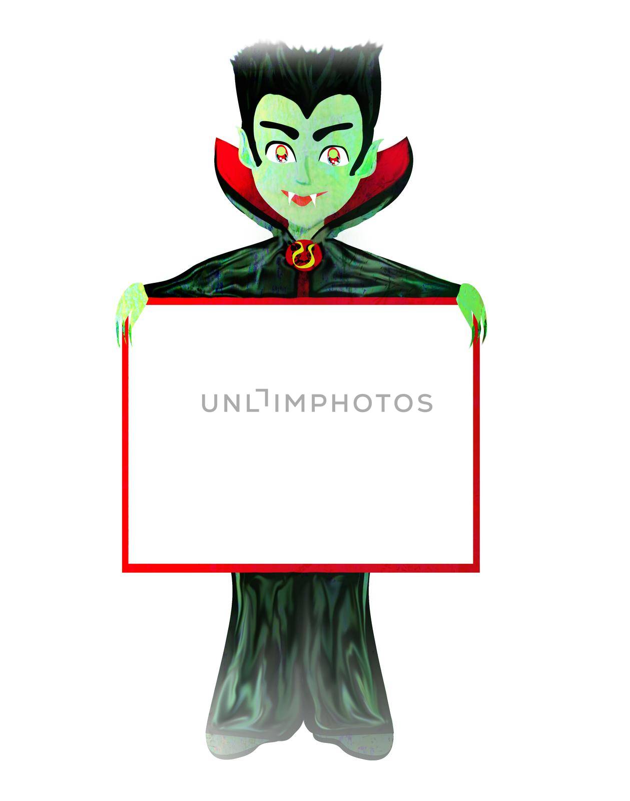 Cartoon vampire boy holding a frame with space for your text by JackyBrown