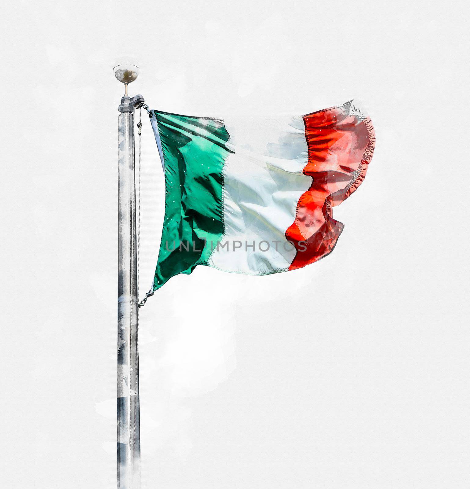 Digital watercolor painting of Flag of Italy isolated on white background by Mariakray