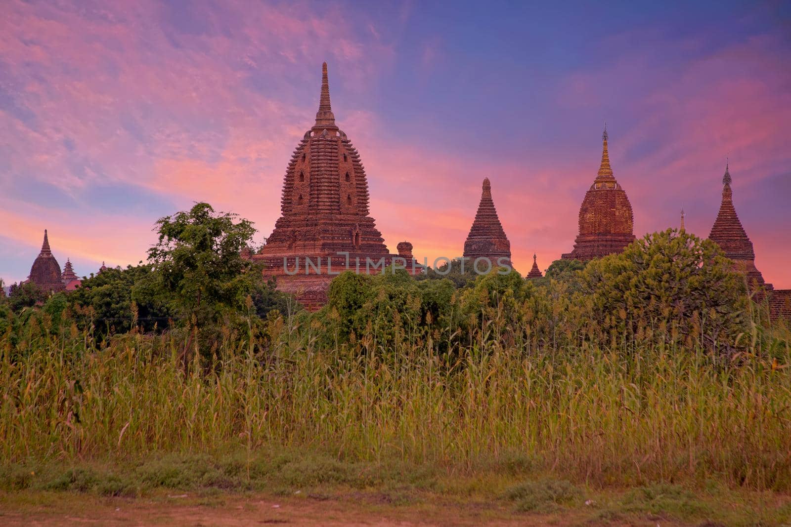 Ancient Temples in Bagan, Myanmar at sunset by devy