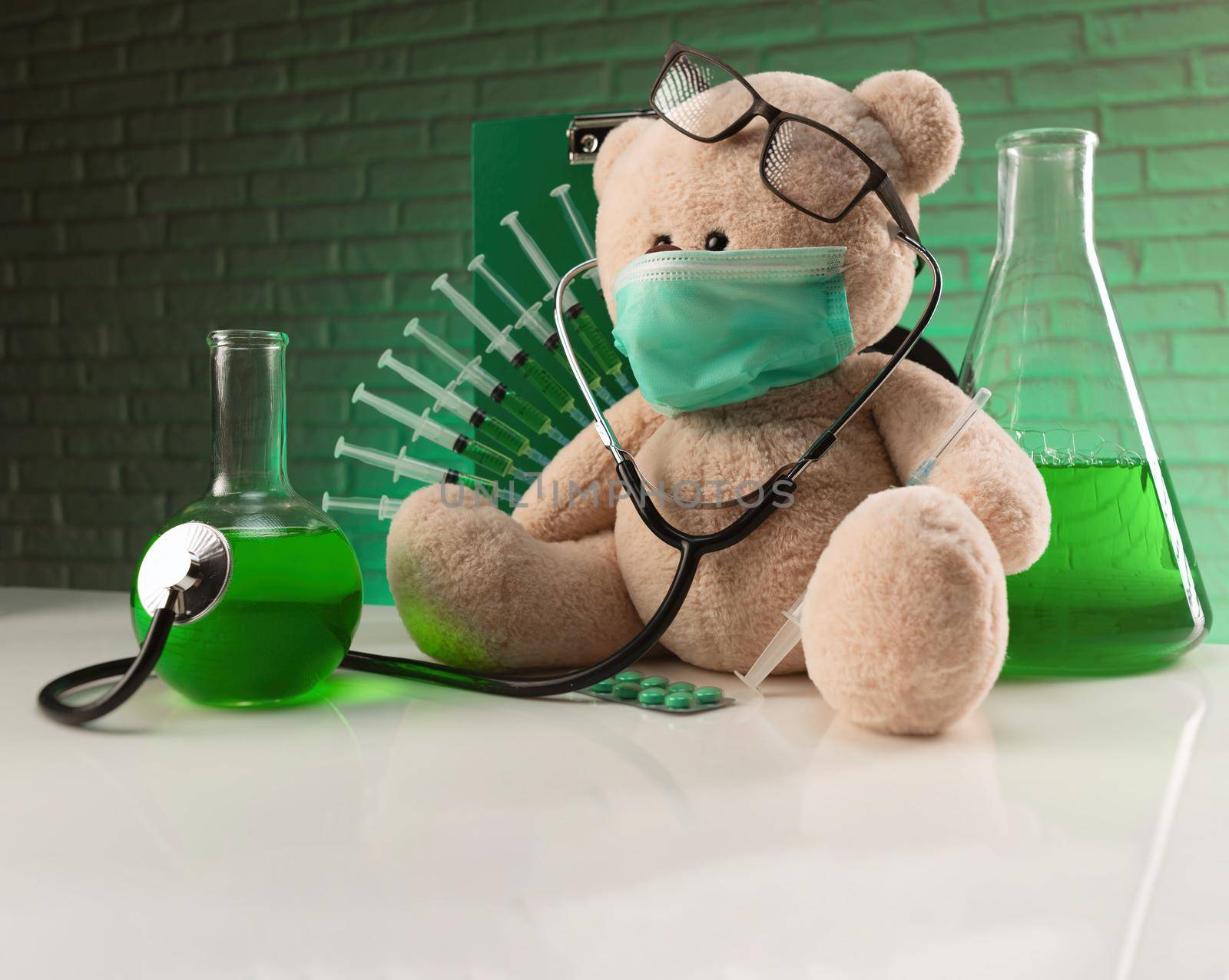 injections and vaccinations in the hospital creative picture with a teddy bear by Rotozey