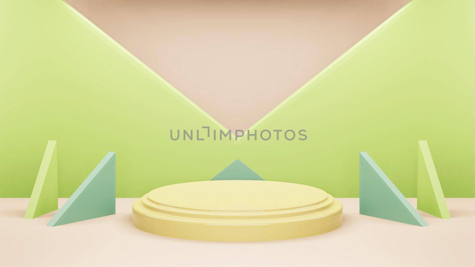 podium 3d background minimal yellow green scene with geometric platform. background 3d rendering with podium. podium to show cosmetic products. Stage showcase on pedestal modern 3d studio green pastel by Benzoix