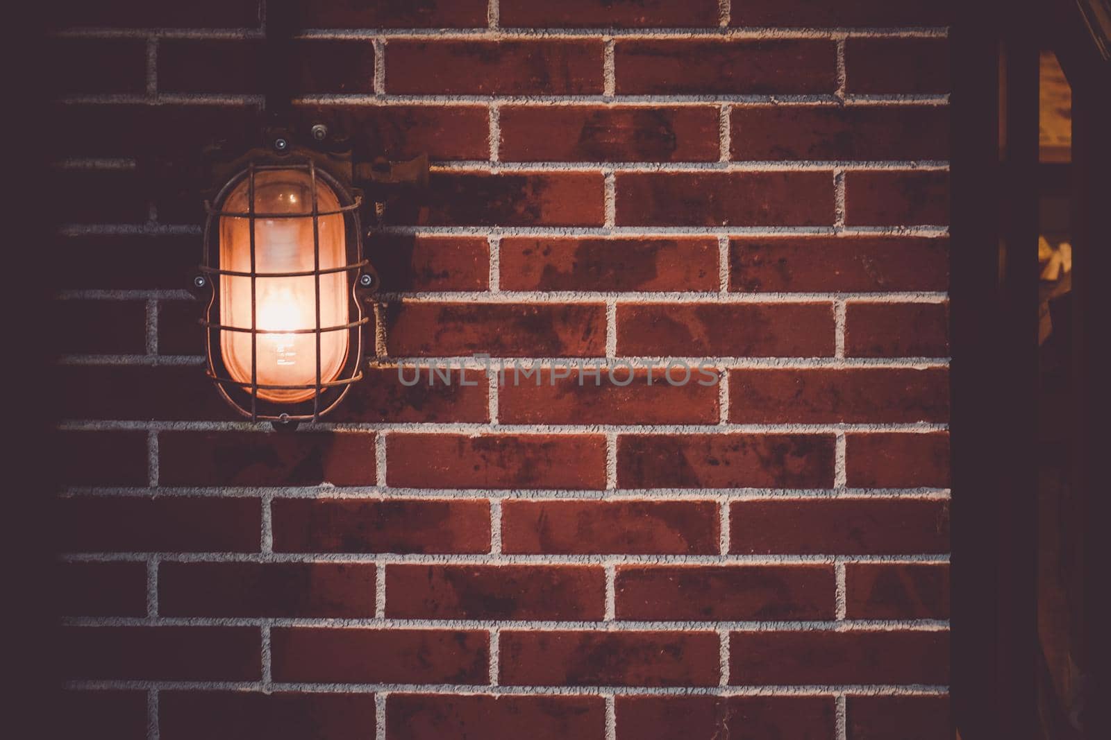 Brick wall and street light (background material). Shooting Location: Yokohama-city kanagawa prefecture