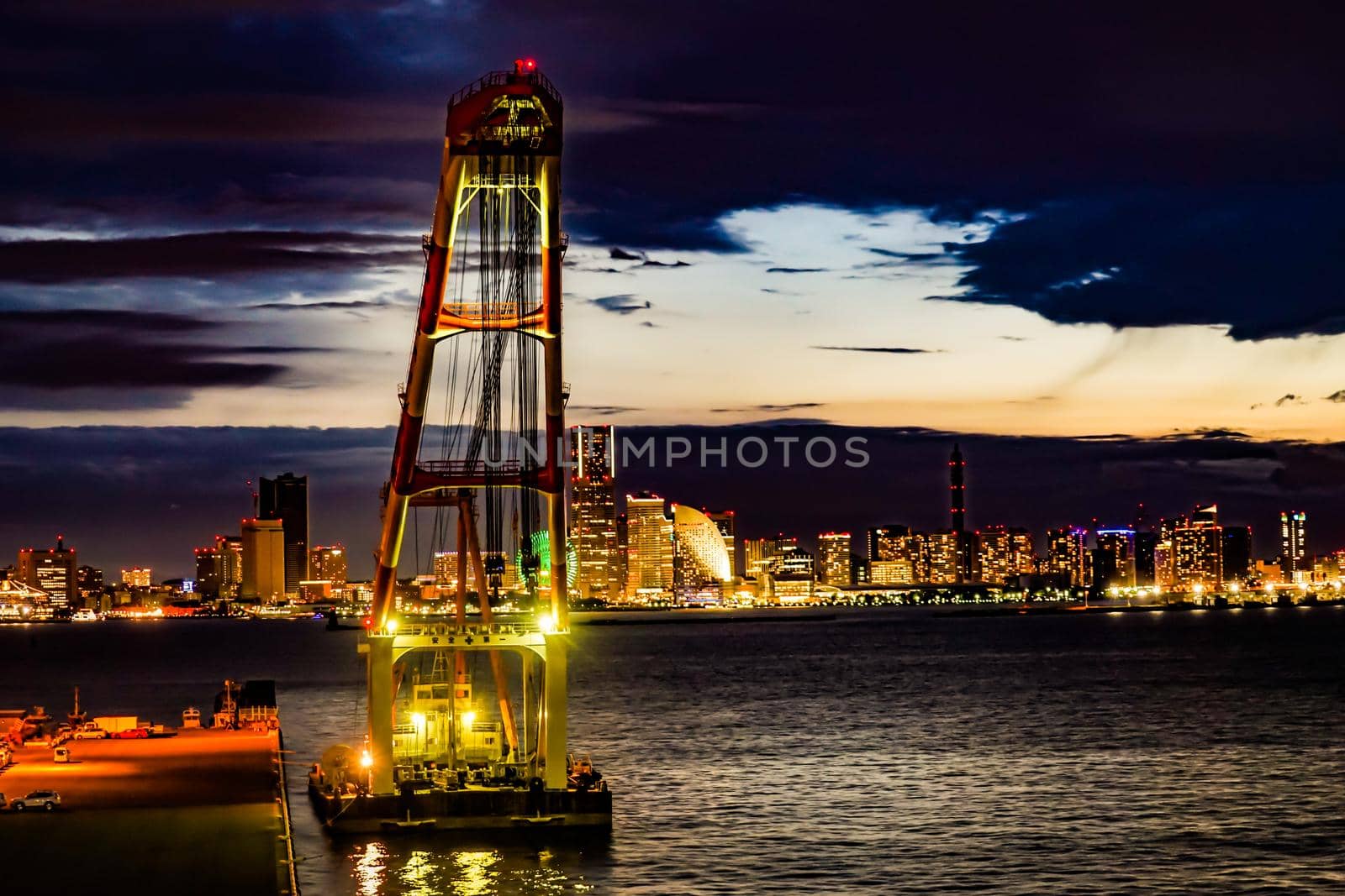 Sea crane and city of Yokohama Minato Mirai. Shooting Location: Yokohama-city kanagawa prefecture