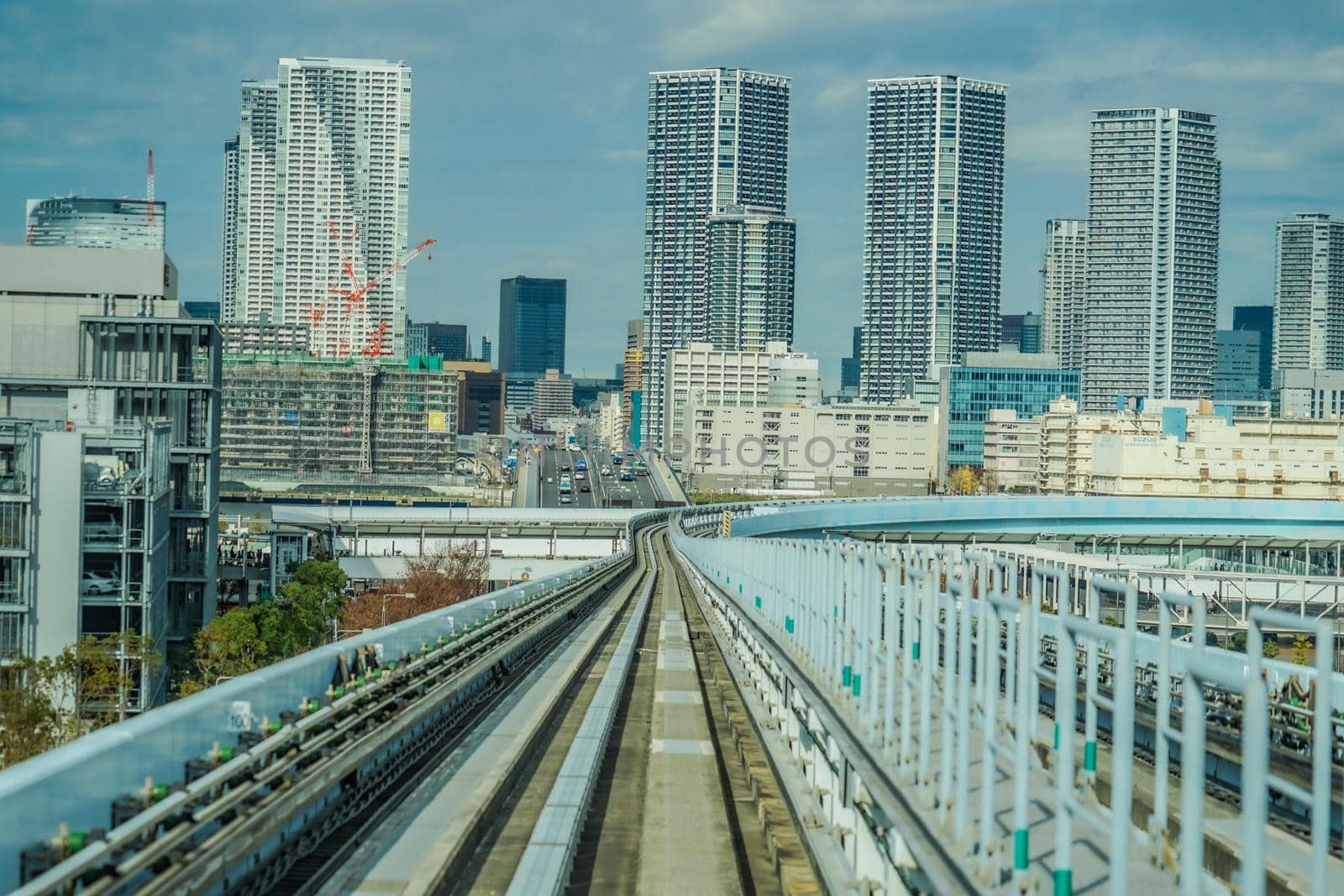 Yurikamome track and Tokyo cityscape. Shooting Location: Tokyo metropolitan area