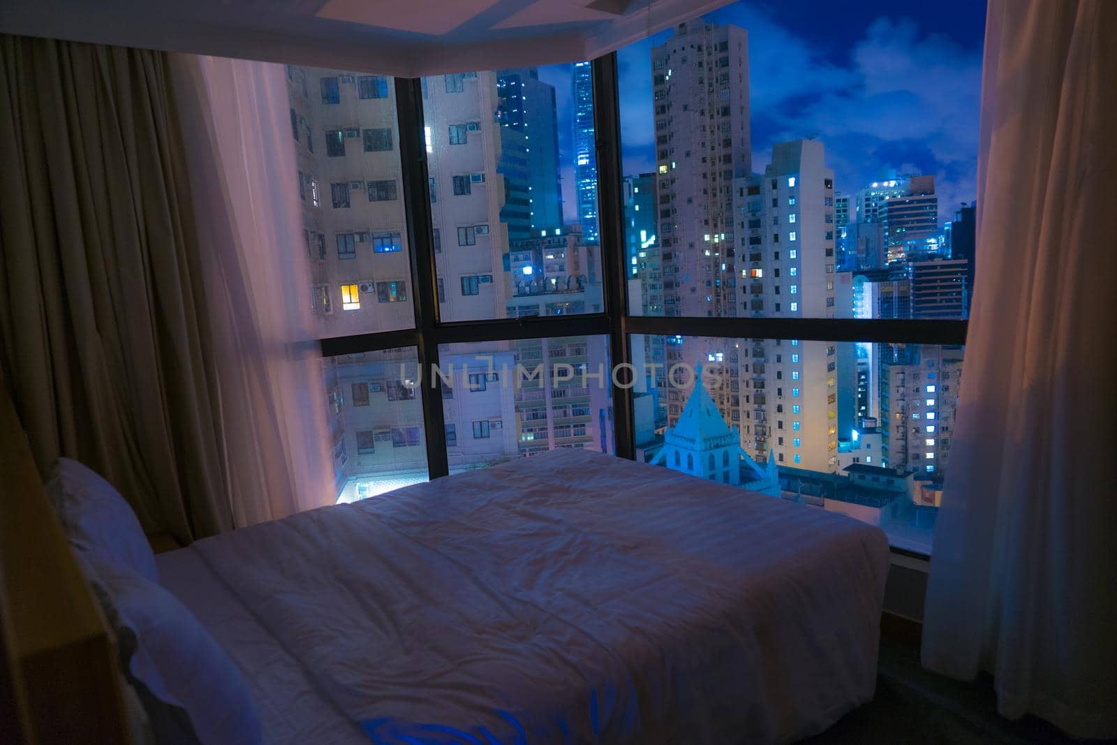 Night view viewed from Hong Kong hotel. Shooting Location: Hong Kong Special Administrative Region