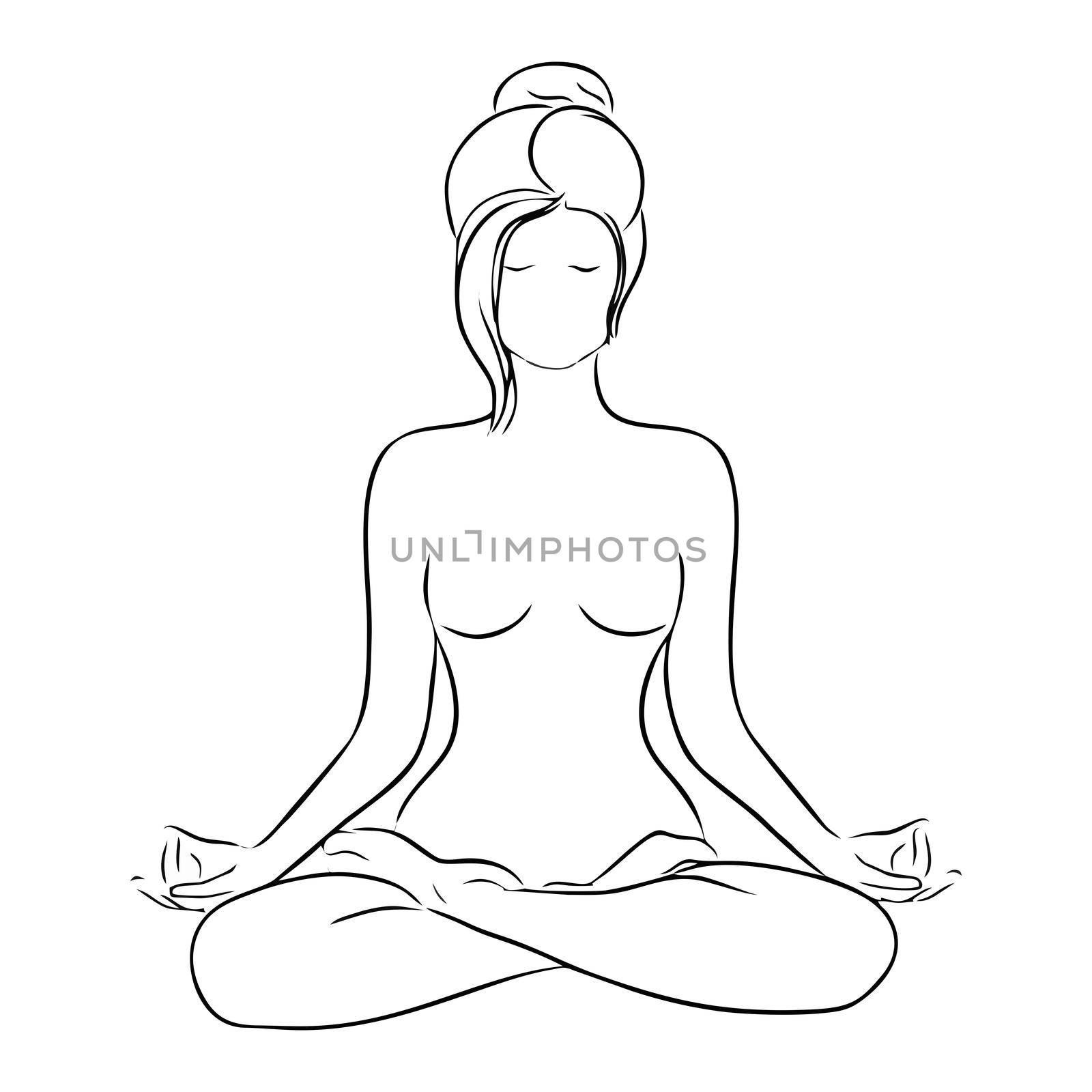 Yoga, beauty salon, spa logo or label or label. A girl sitting in the lotus position. illustration, white background