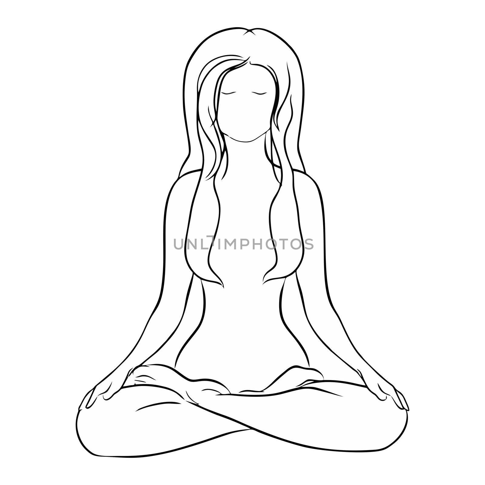 Yoga, beauty salon, spa logo or label or label. A girl sitting in the lotus position. illustration, white background