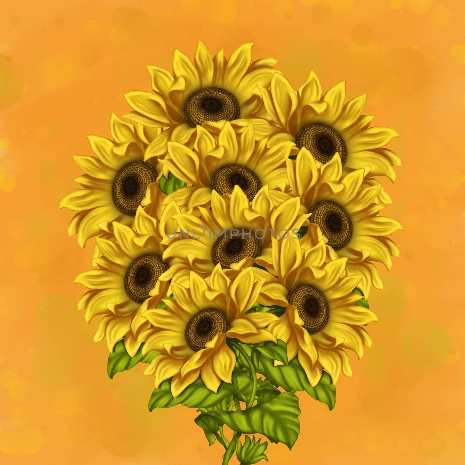 A bouquet of sunflowers on a colored background. digital illustration. For graphic works and design