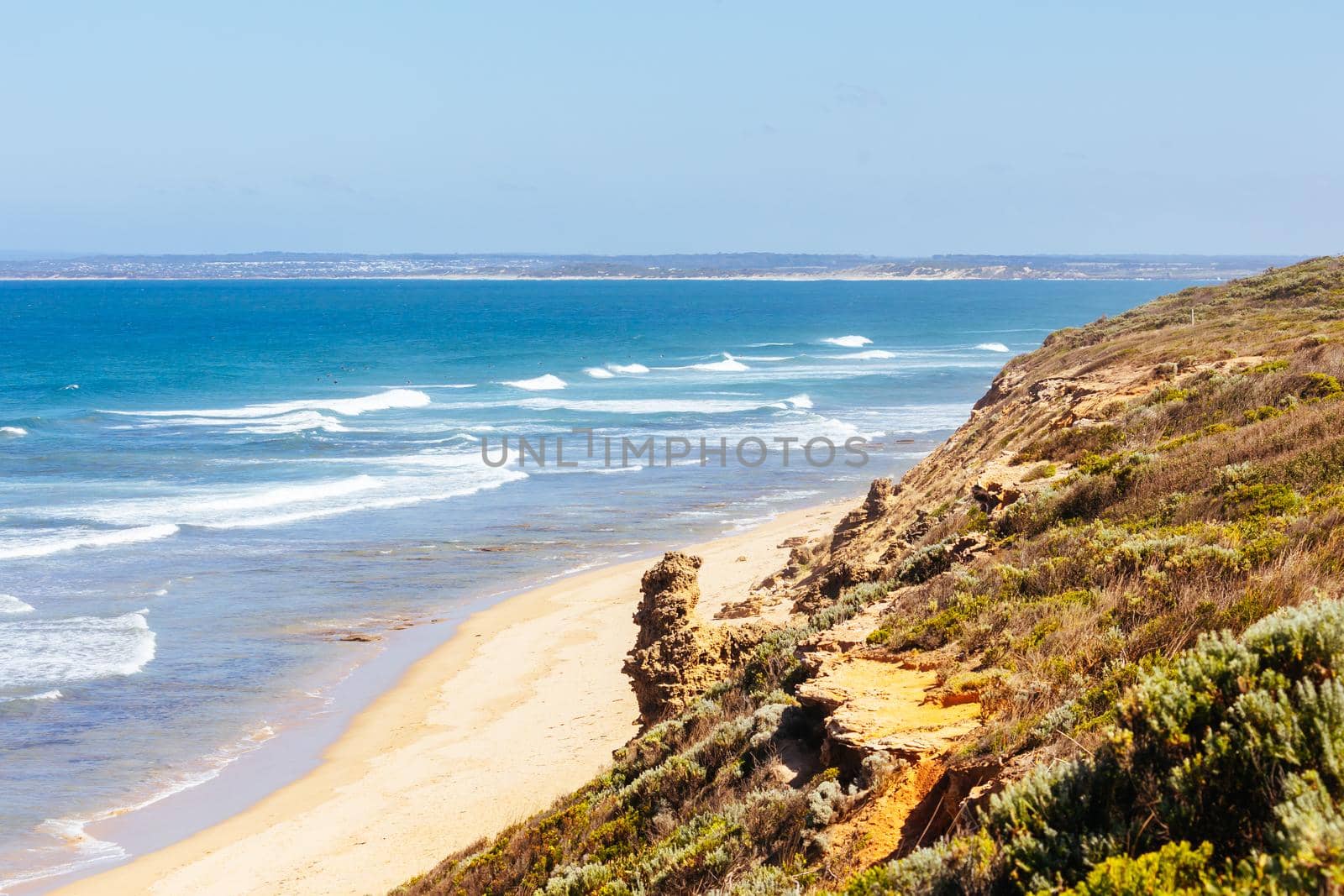 The idyllic Thirteenth Beach at Charlemont Reef near Barwon Heads on a hot summer's day in Victoria, Australia