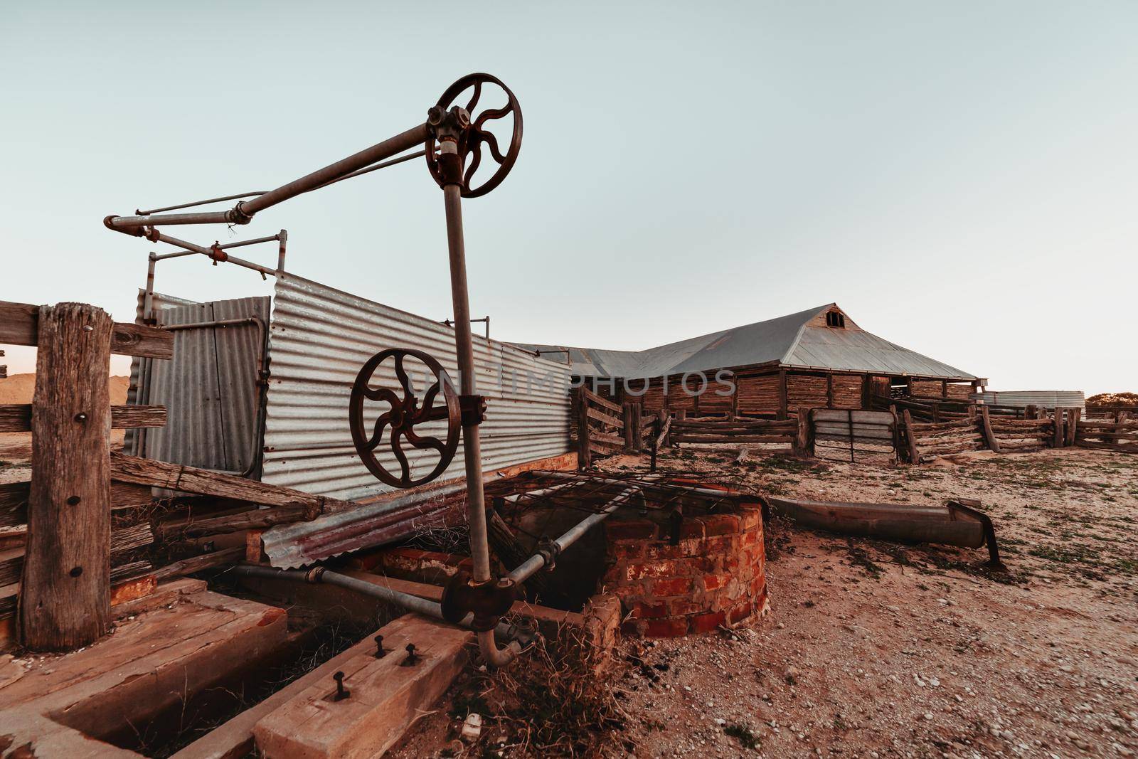 Old shearing shed and rusting machinery outback Australia by lovleah