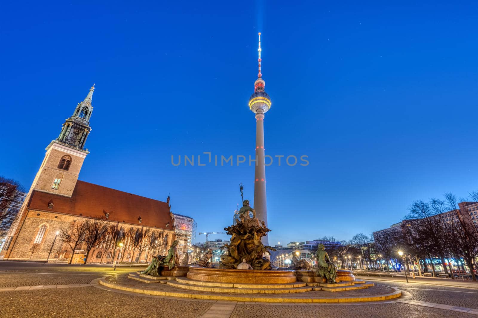The famous Alexanderplatz in Berlin with no people at dawn