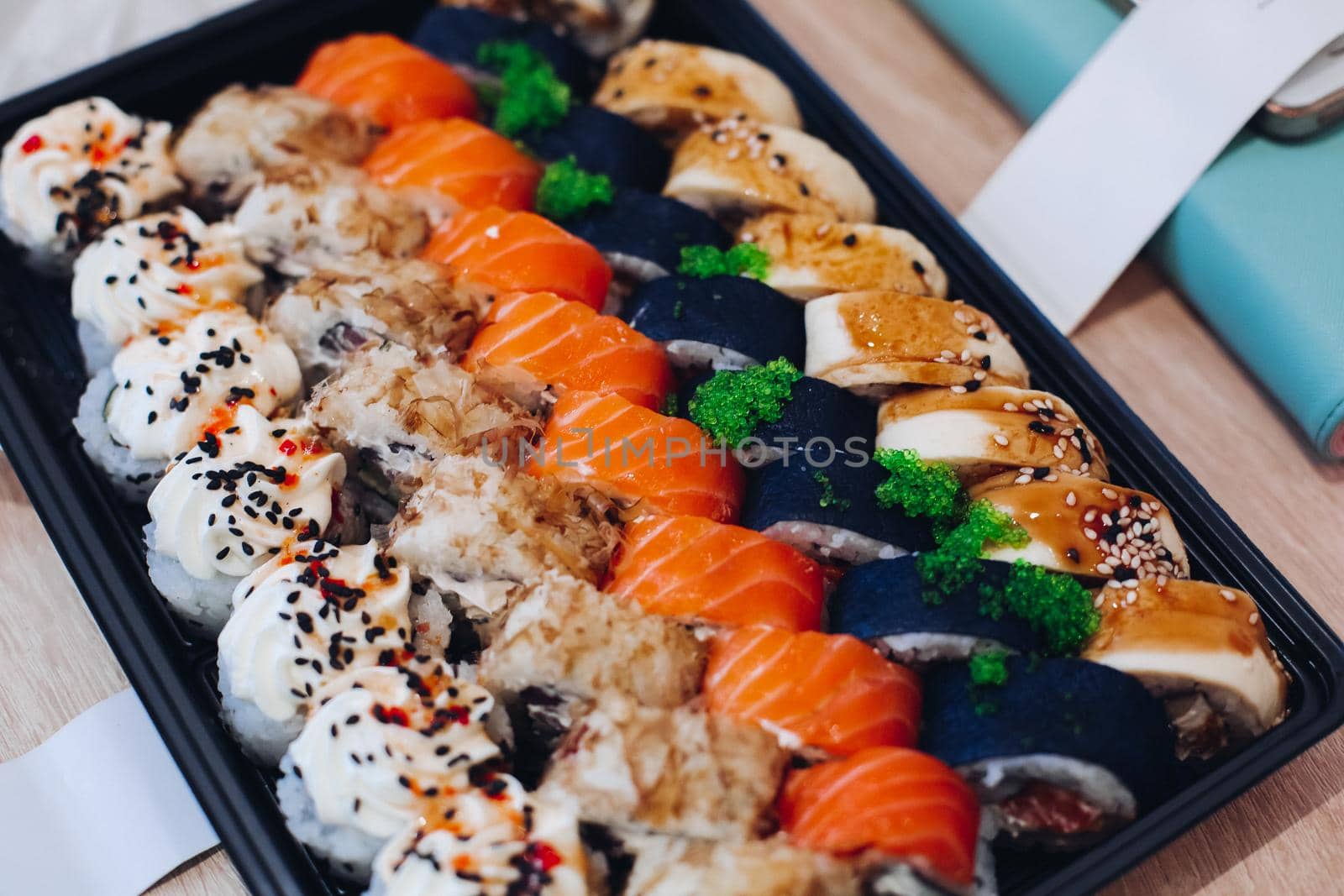Colorful delicious mouthwatering sushi set.An interesting presentation. by StudioLucky
