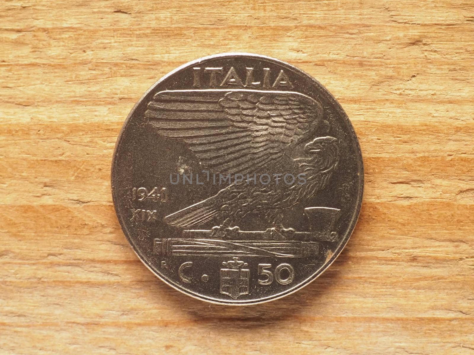 50 cent coin reverse showing eagle, currency of Italy by claudiodivizia