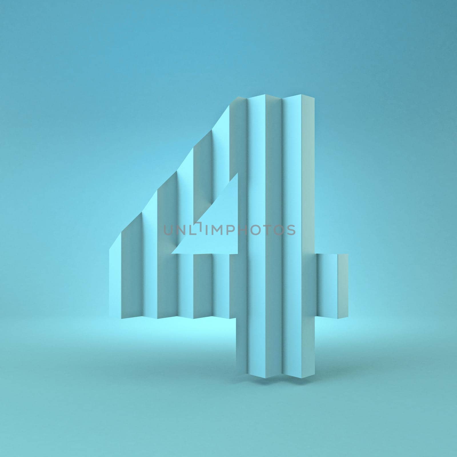 Cold blue font Number 4 FOUR 3D render illustration on blue background