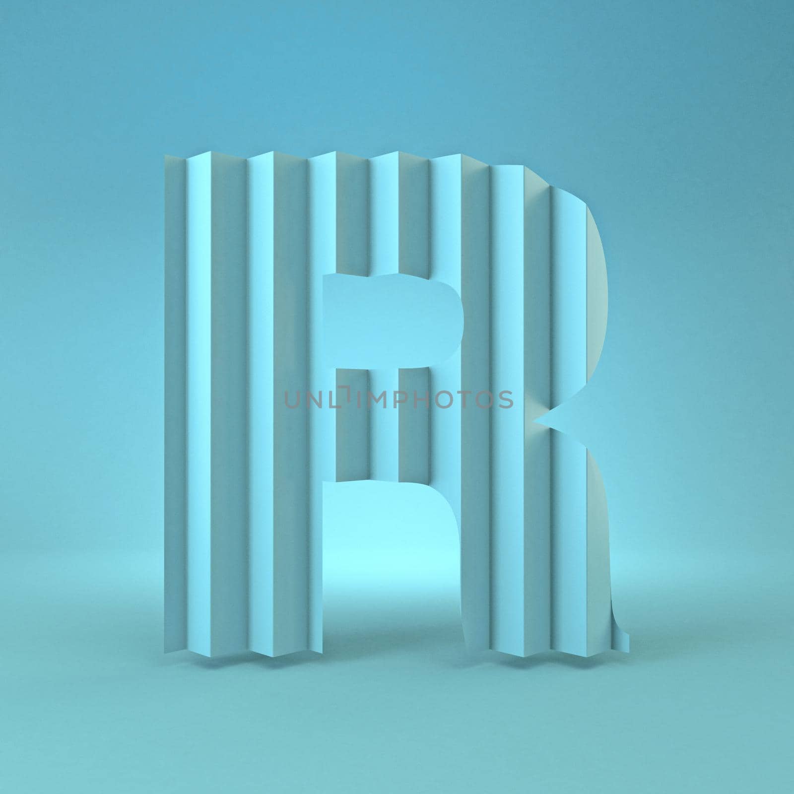 Cold blue font Letter R 3D render illustration on blue background