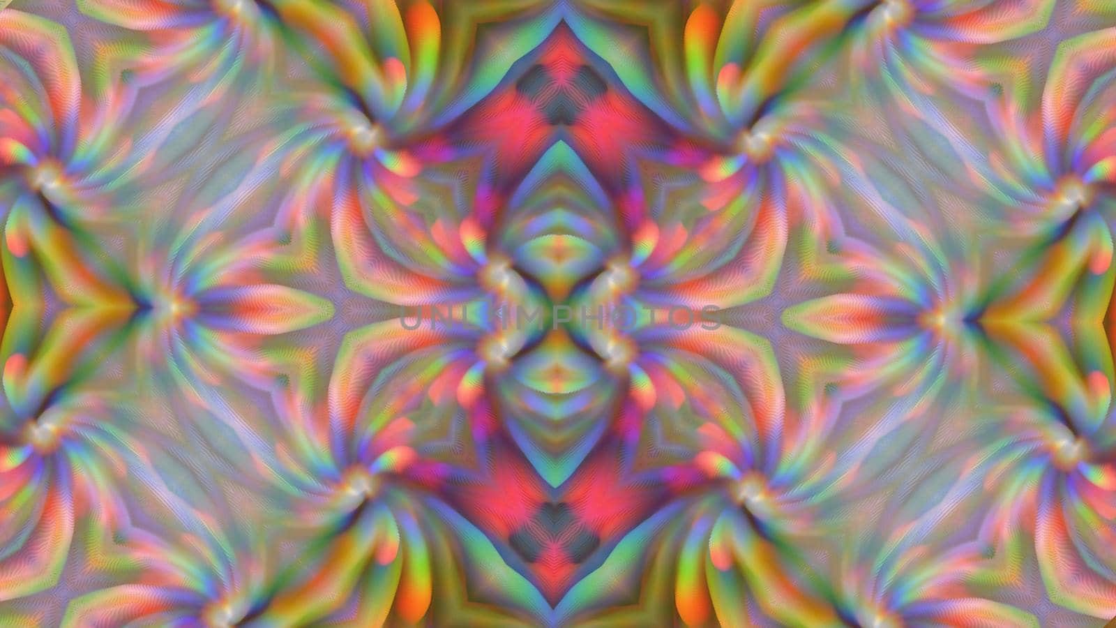 Abstract multicolored kaleidoscope background with a symmetrical pattern.