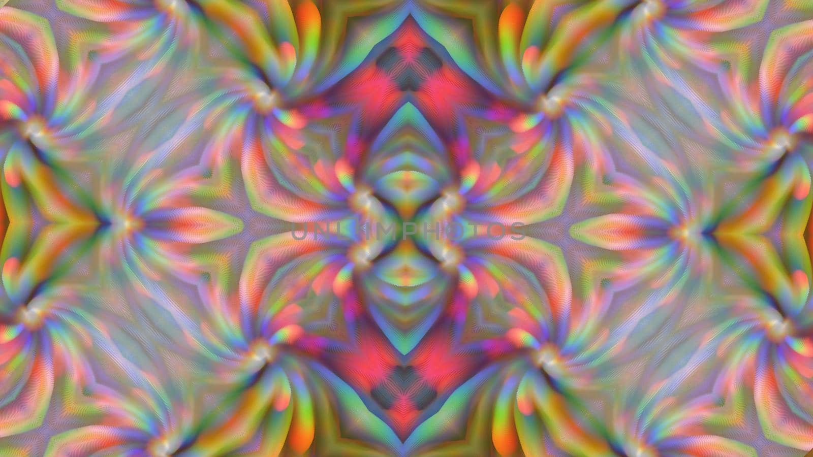 Abstract multicolored kaleidoscope background with a symmetrical pattern.