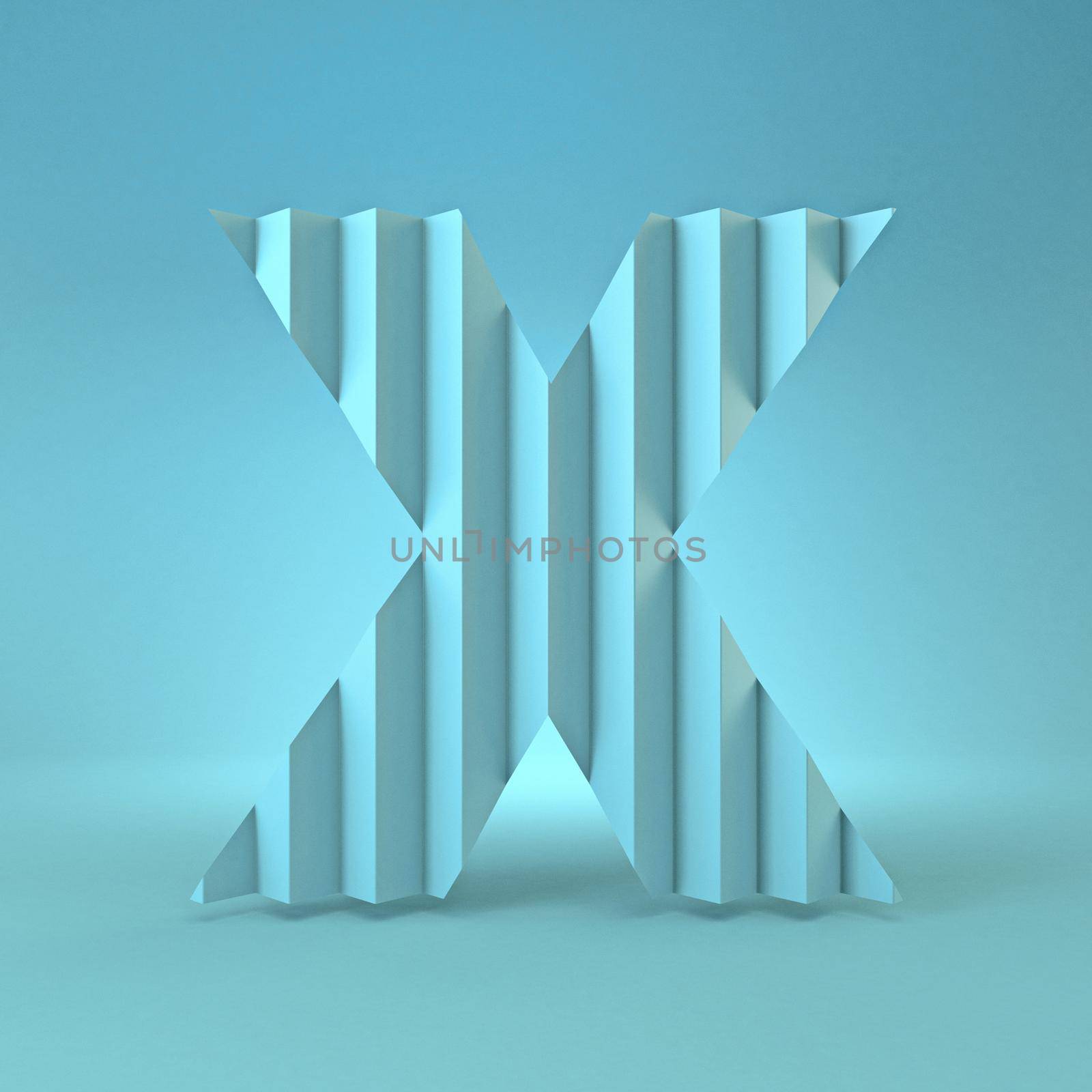 Cold blue font Letter X 3D render illustration on blue background