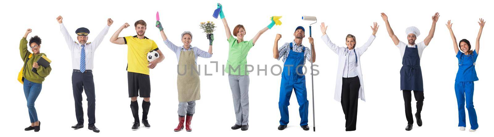 Professional workers with raised arms by ALotOfPeople
