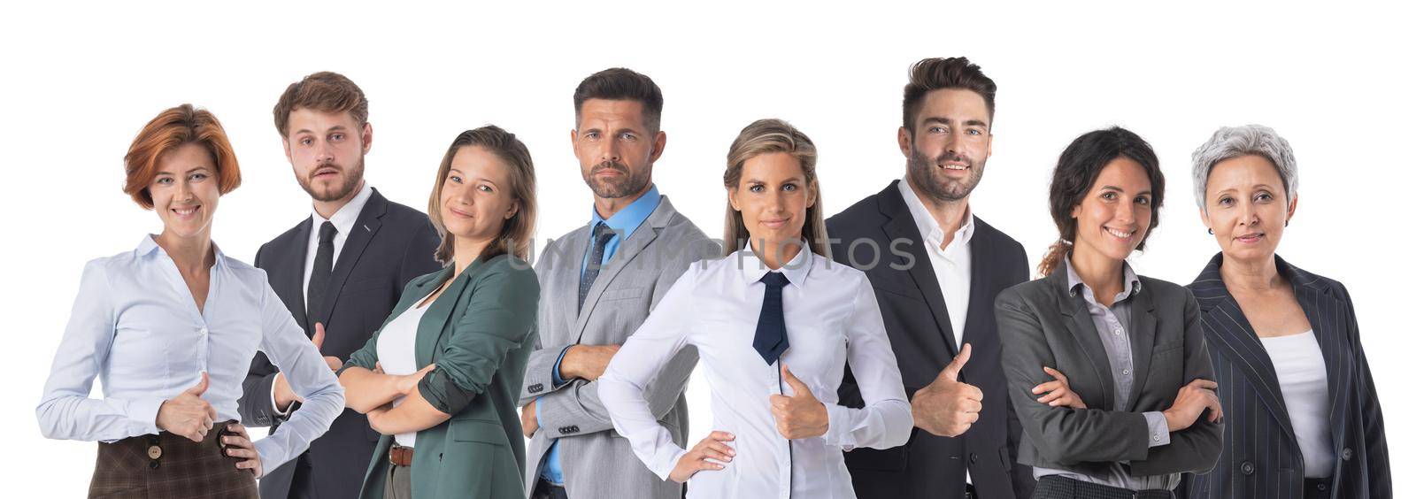 Group happy colleagues as a business team isolated on white background