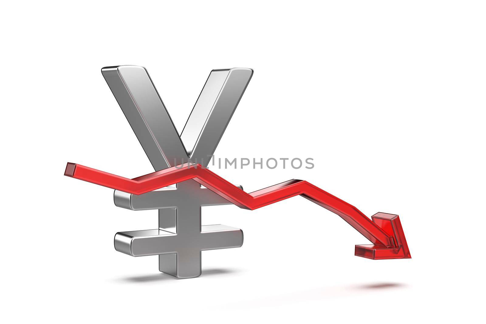 Japanese Yen or Chinese Yuan symbol with red arrow pointing down
 by magraphics