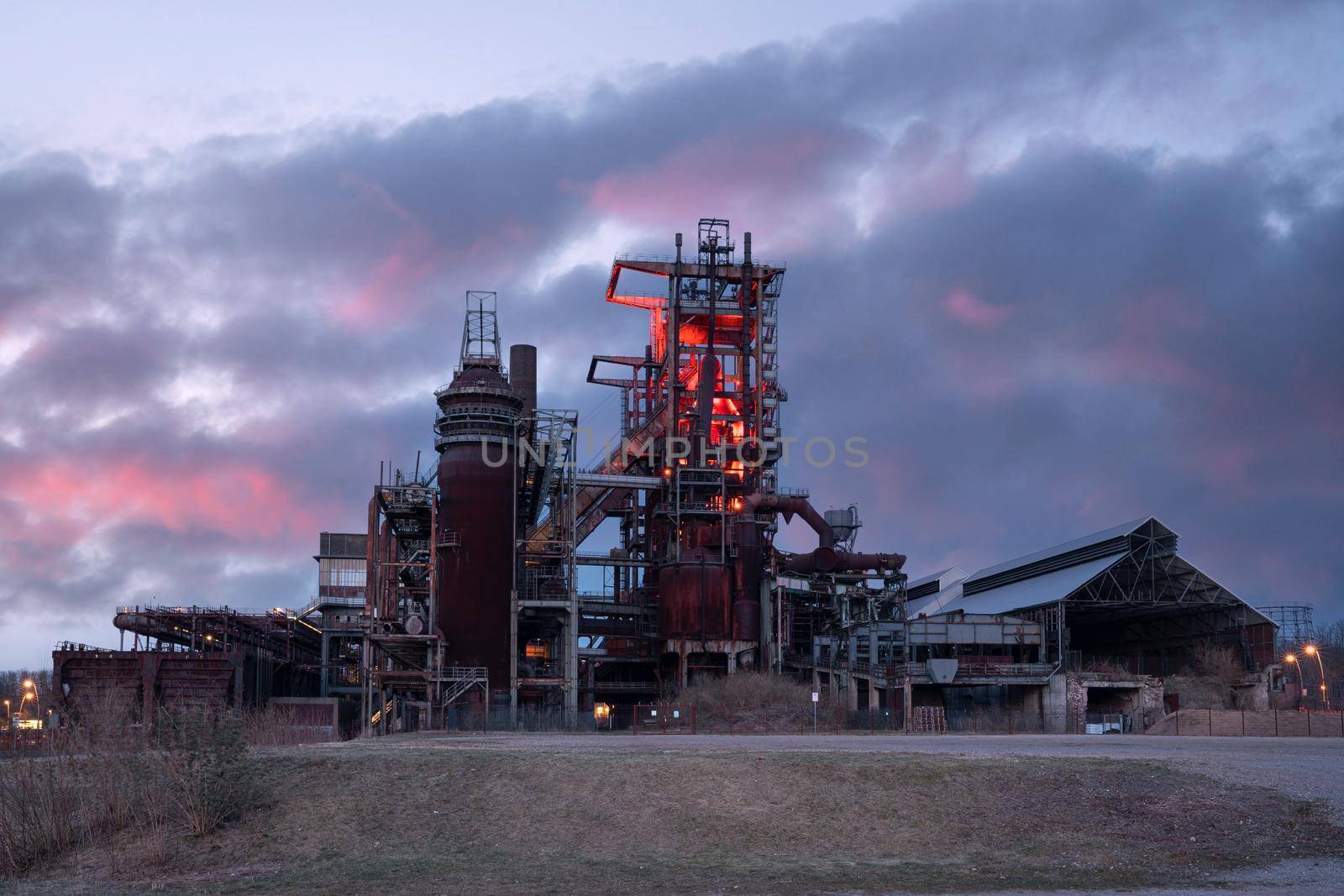 Panoramic image, industrial heritage of the old economy, former smelter Phoenix West in Dortmund, Ruhr Metropolis, Germany, Europe