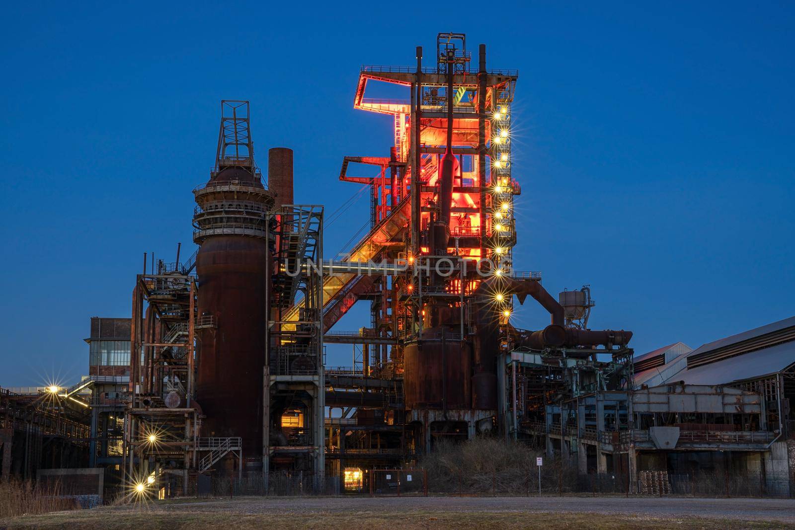 Panoramic image, industrial heritage of the old economy, former smelter Phoenix West in Dortmund, Ruhr Metropolis, Germany, Europe