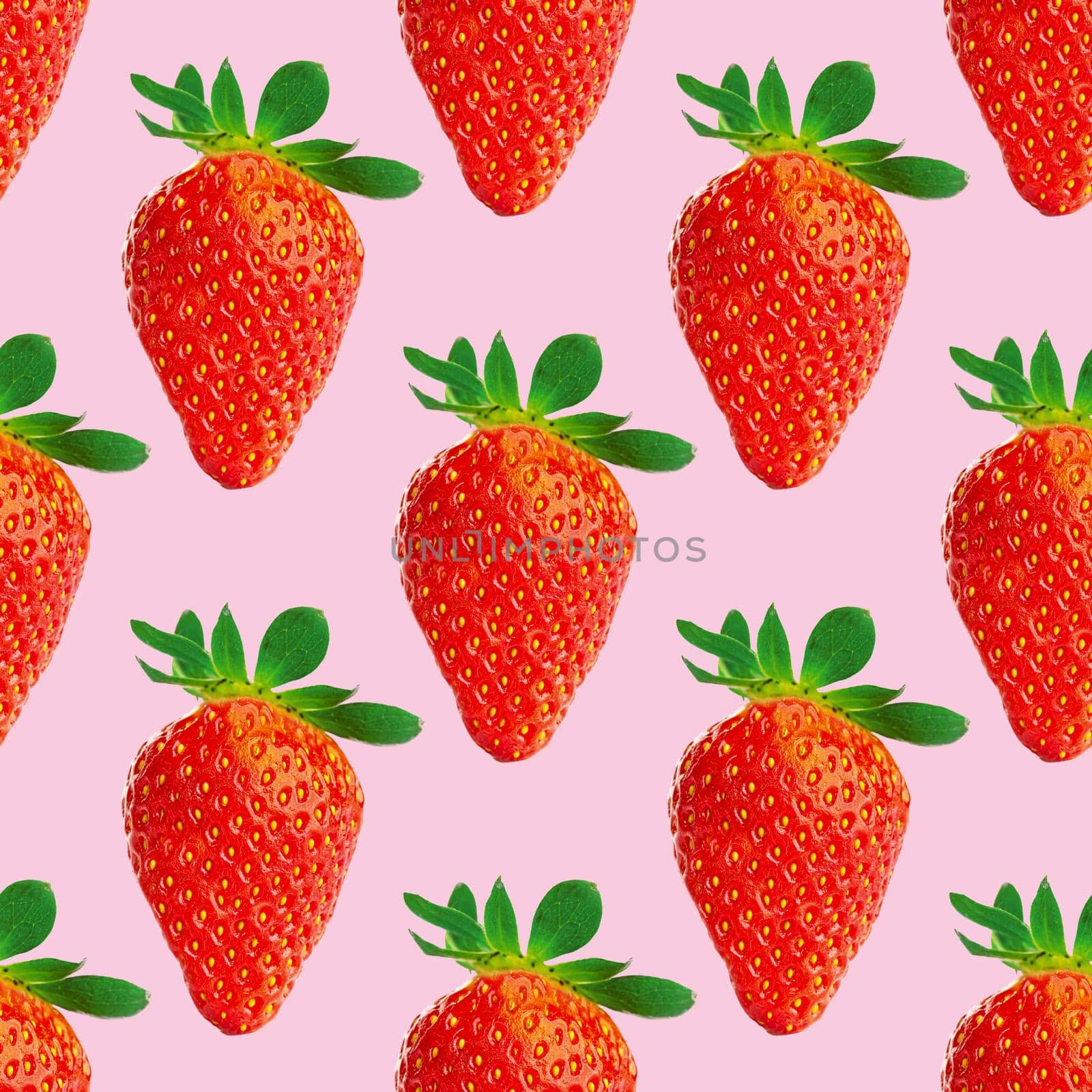 Strawberry seamless pattern. Ripe strawberries isolated on pink. package design background. by PhotoTime