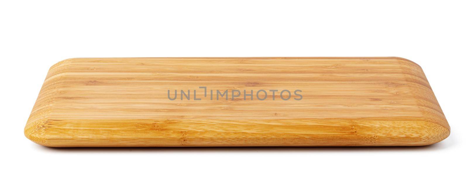 Wooden board isolated on white background, close up photo