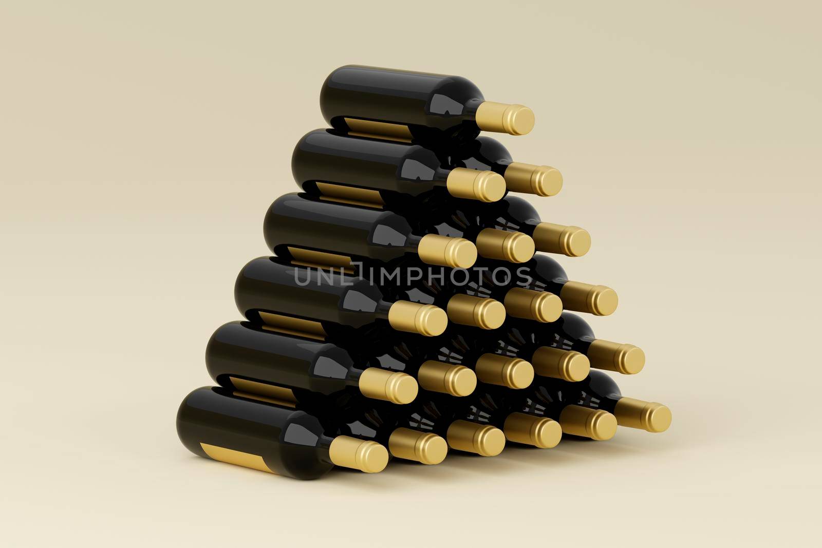 Pyramid of red wine bottles. Product, alcohol, beverage and advertisement concept. 3D Rendering. by raferto1973
