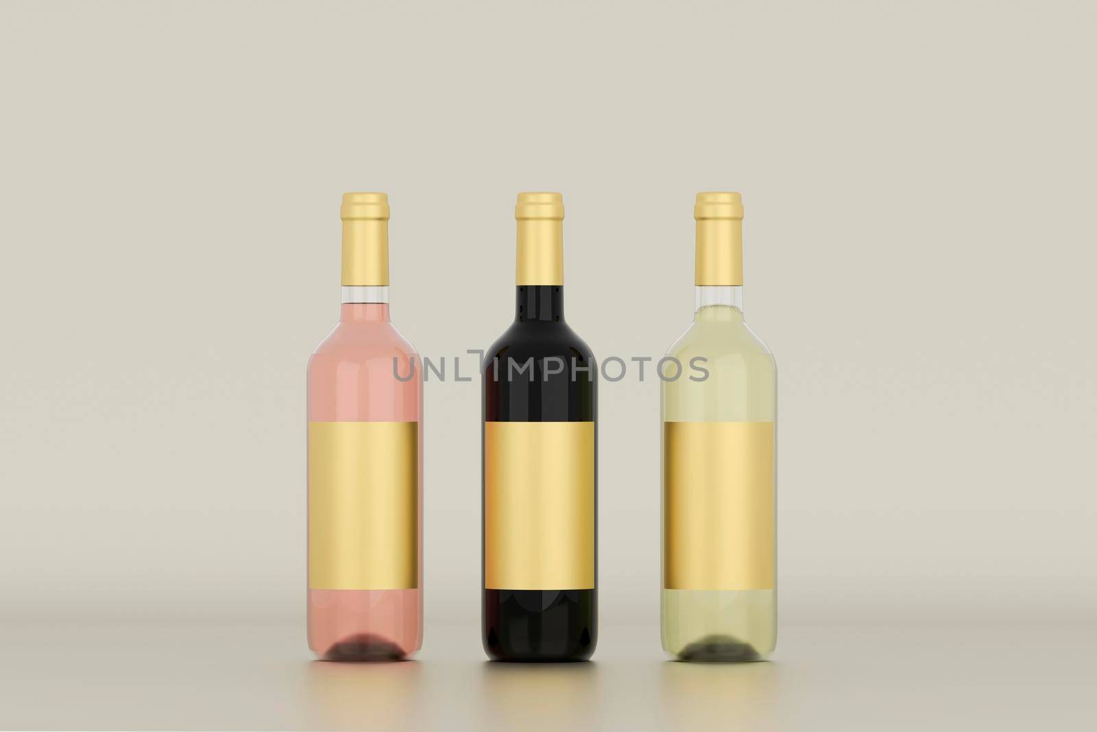 Wine Bottle Mock-Up - Three Bottles. Blank Label.3d illustration by raferto1973