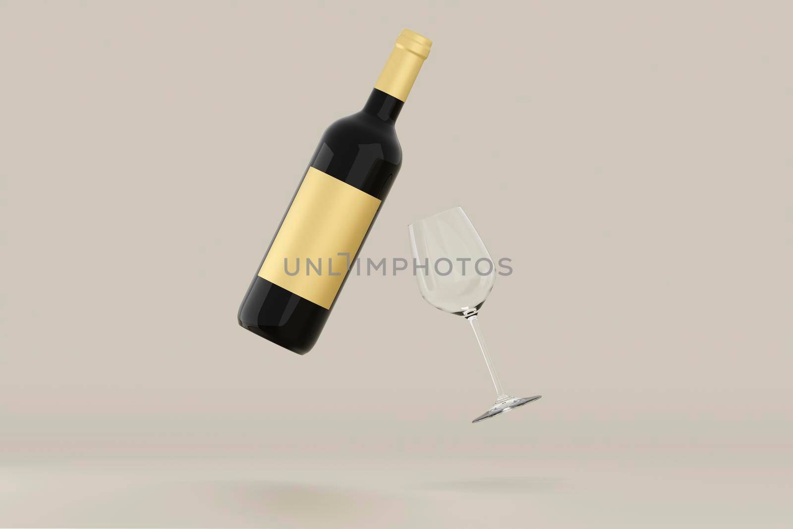 Red wine bottle mockup with white label on blank background. 3D illustration by raferto1973