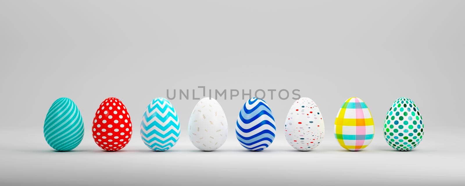 Set of realistic eggs on white background. 3D rendering render.