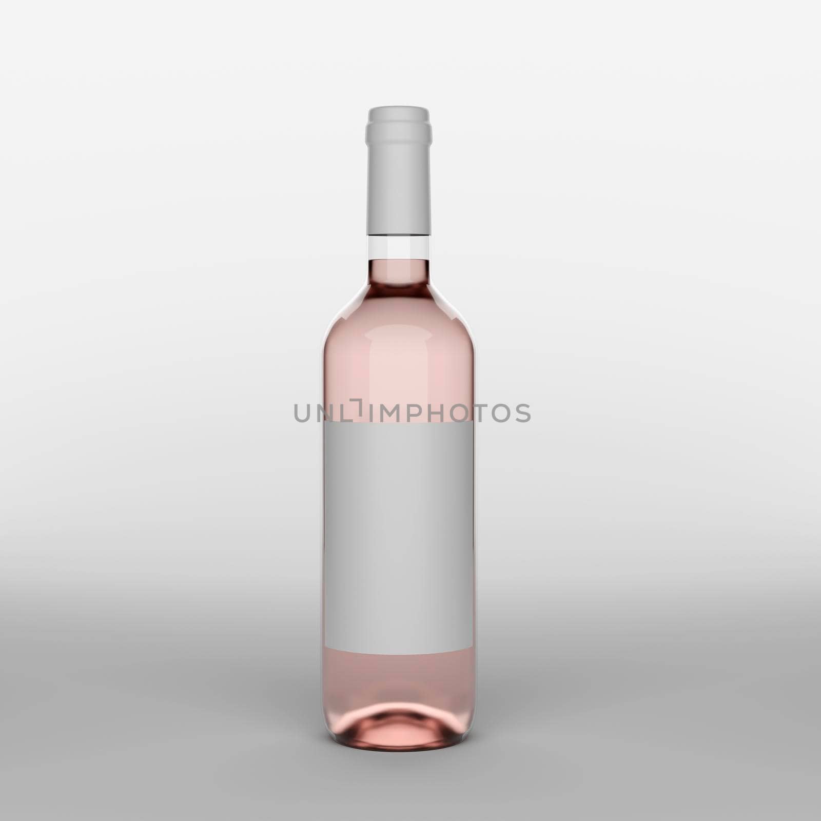Bottle of rose wine with label on a white background. 3d realism render by raferto1973