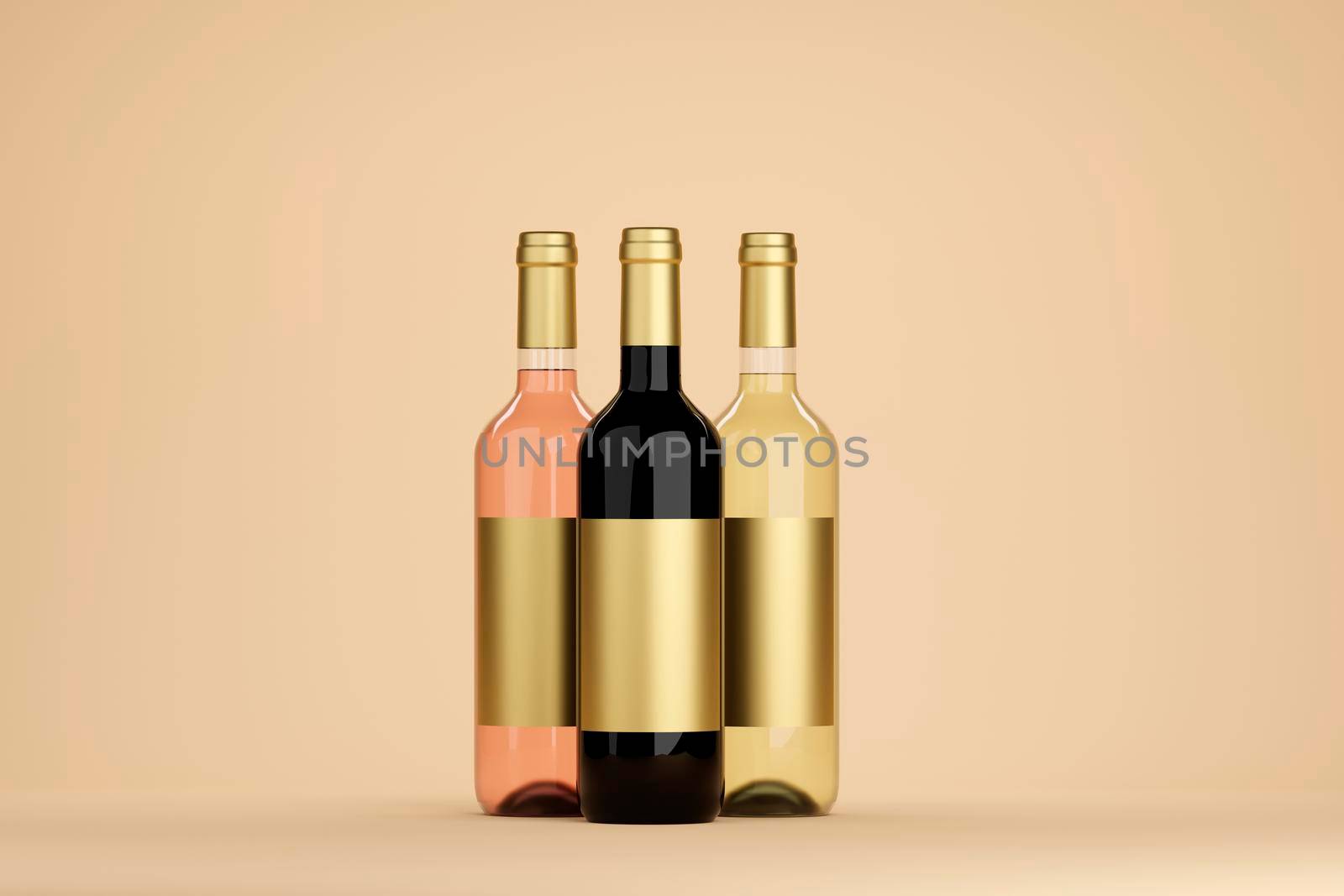 Wine Bottle Mock-Up - Three Bottles. Blank Label.3d illustration by raferto1973