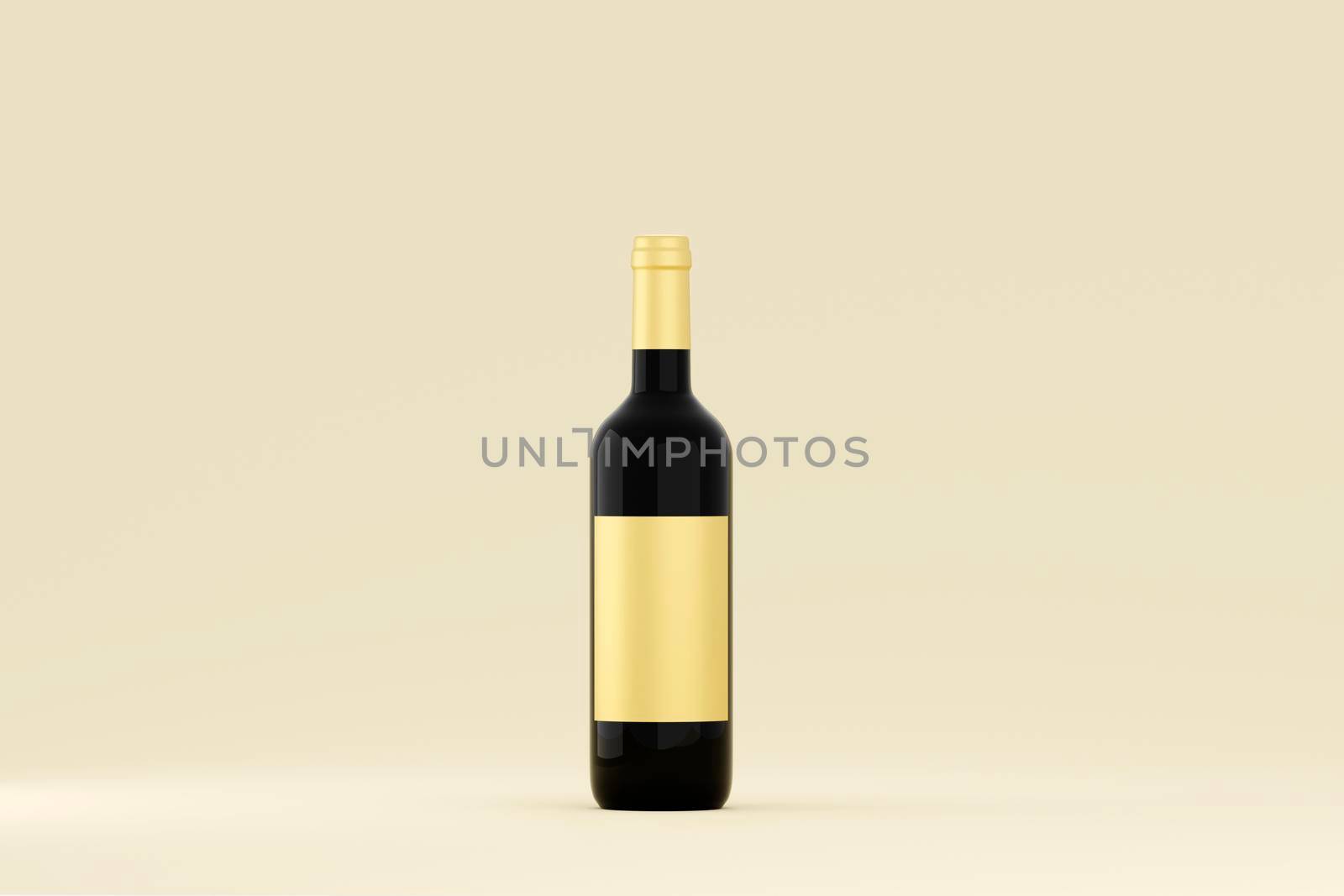 Blank wine bottle with mock up place on white background. Product, alcohol, beverage and advertisement concept. 3D Rendering.