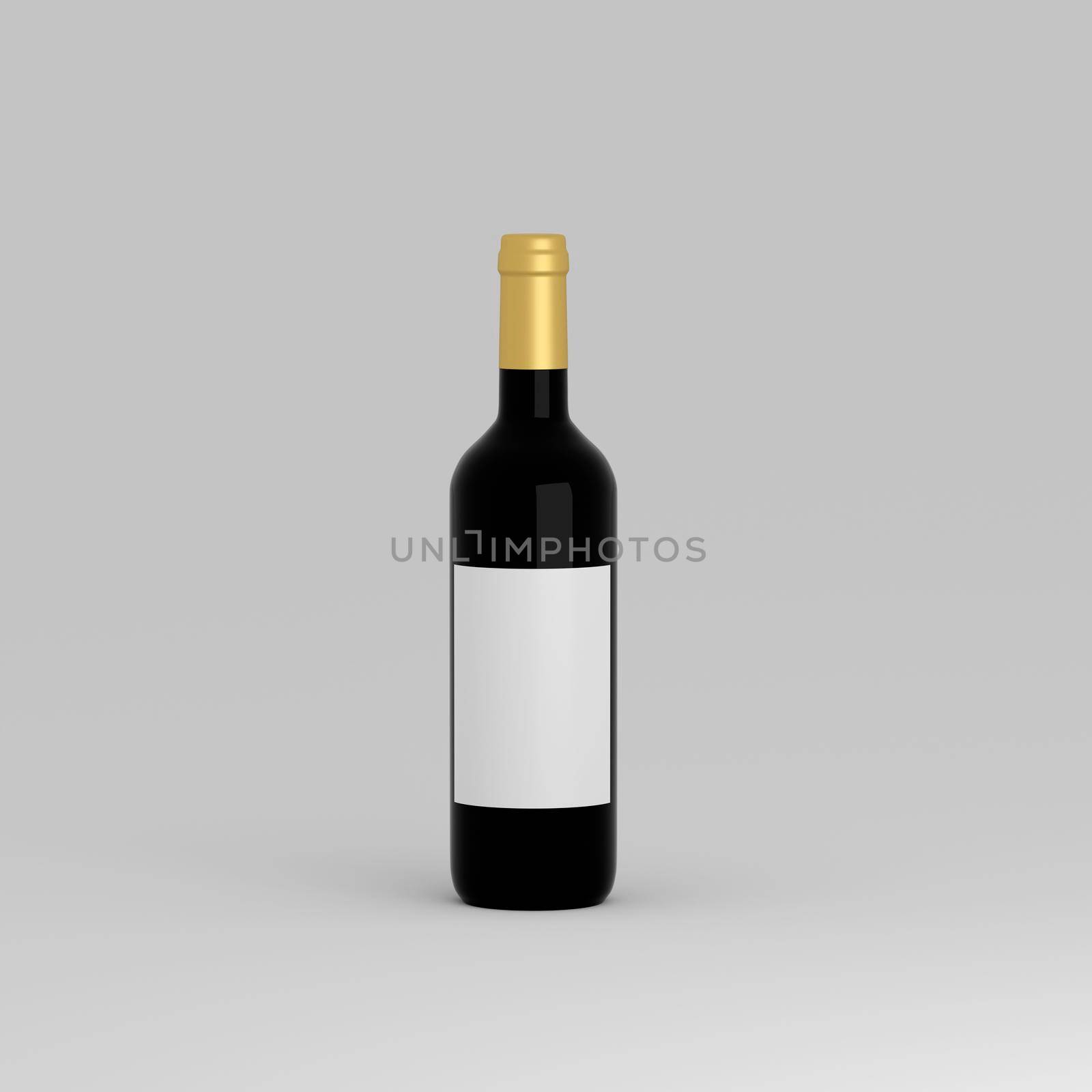 Blank wine bottle with mock up place on white background. Product, alcohol, beverage and advertisement concept. 3D Rendering.