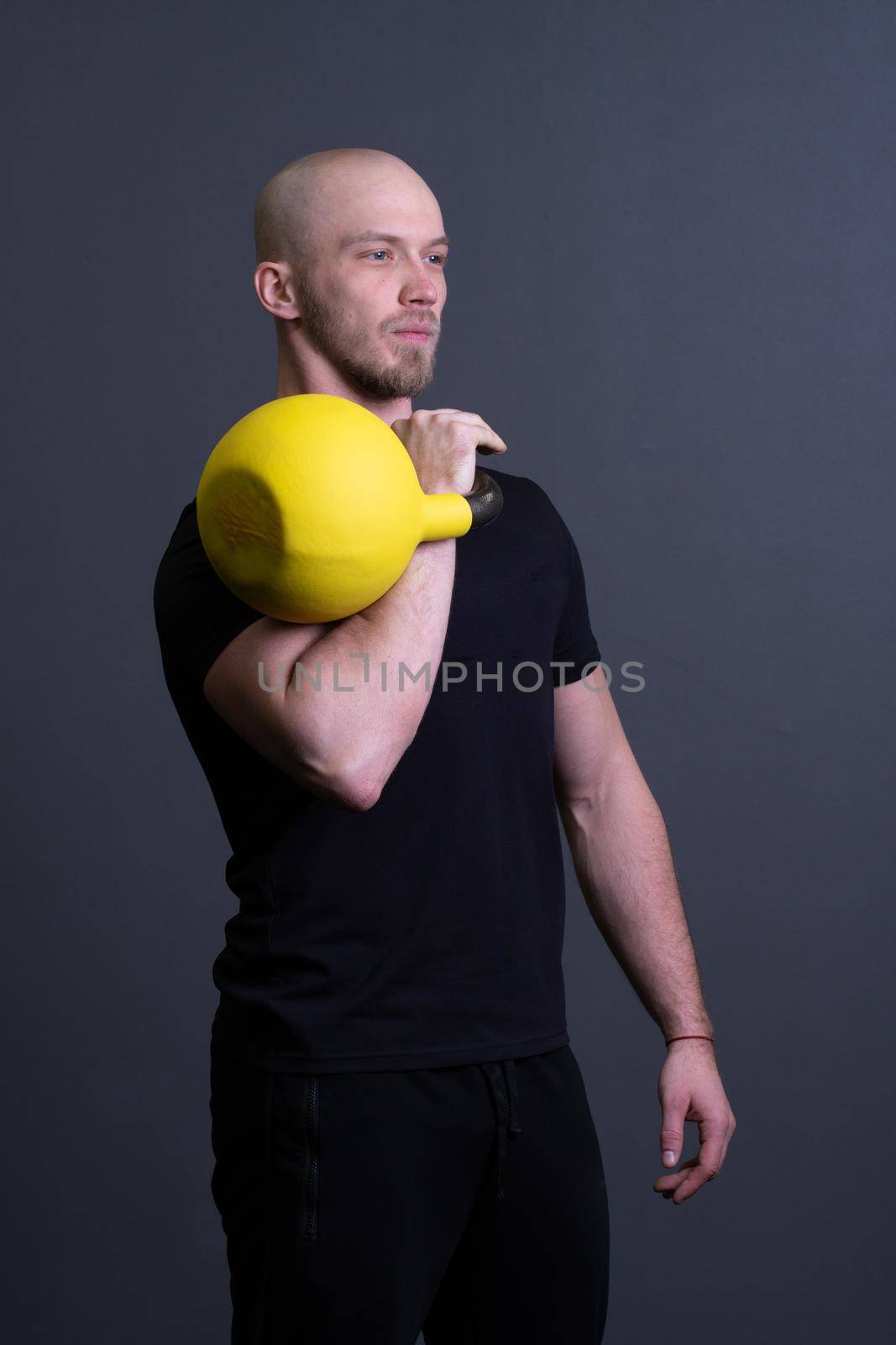 Guy with a yellow kettlebell gym anonymous young strength, from fit teenager for men from up youth, asian filipino. Living bent health, circuit hiit