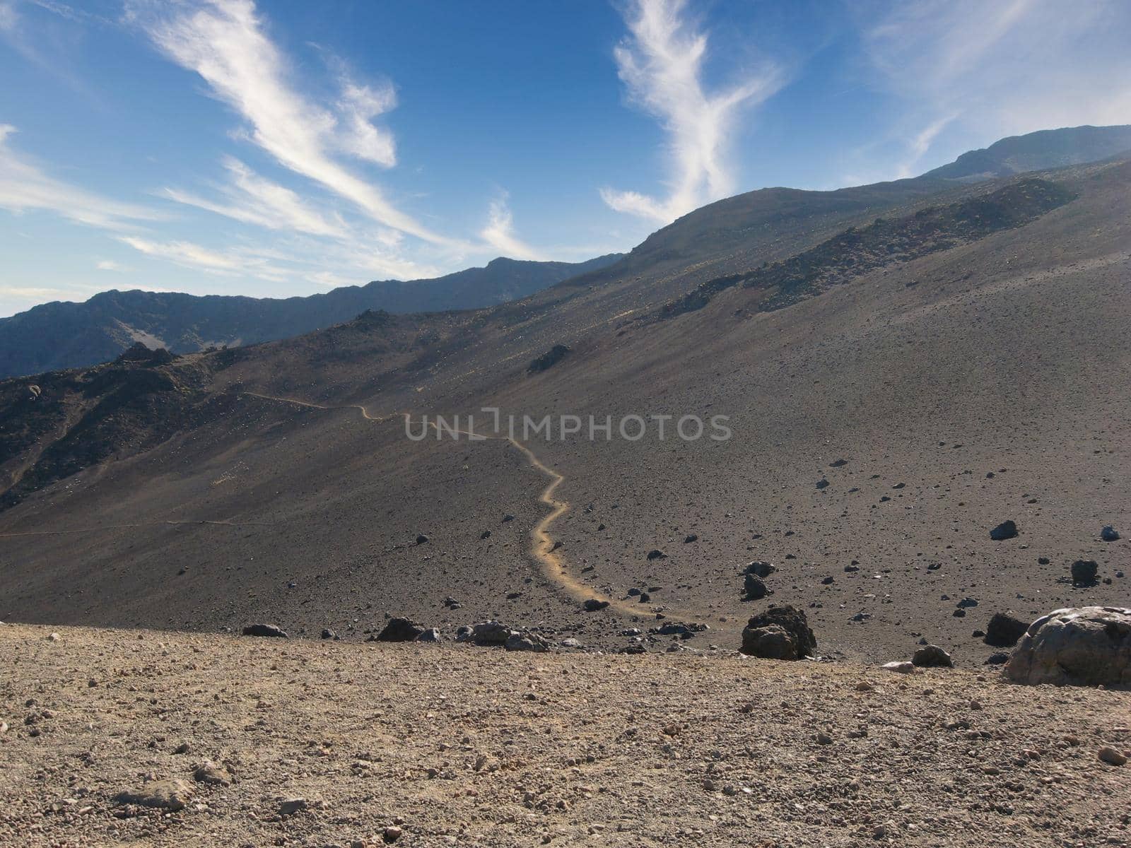 Near the Summit of Haleakala Volcano with Hiking Trail leading into the caldera by markvandam
