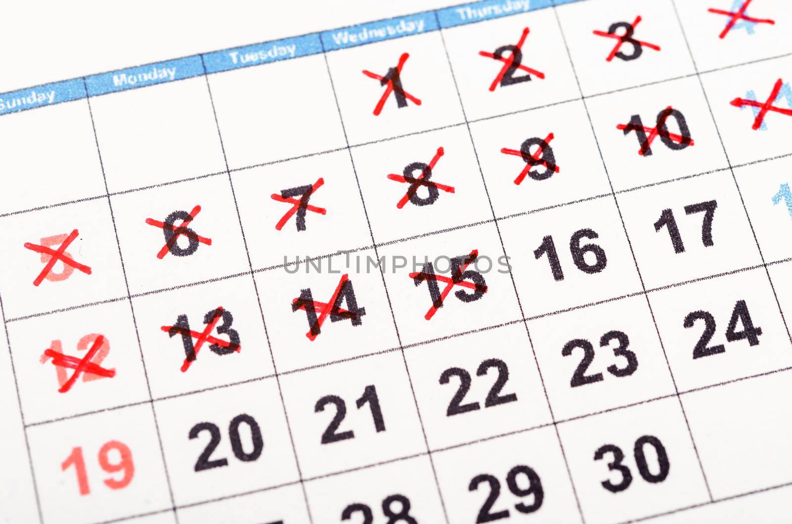 The Red cross mark on the calendar