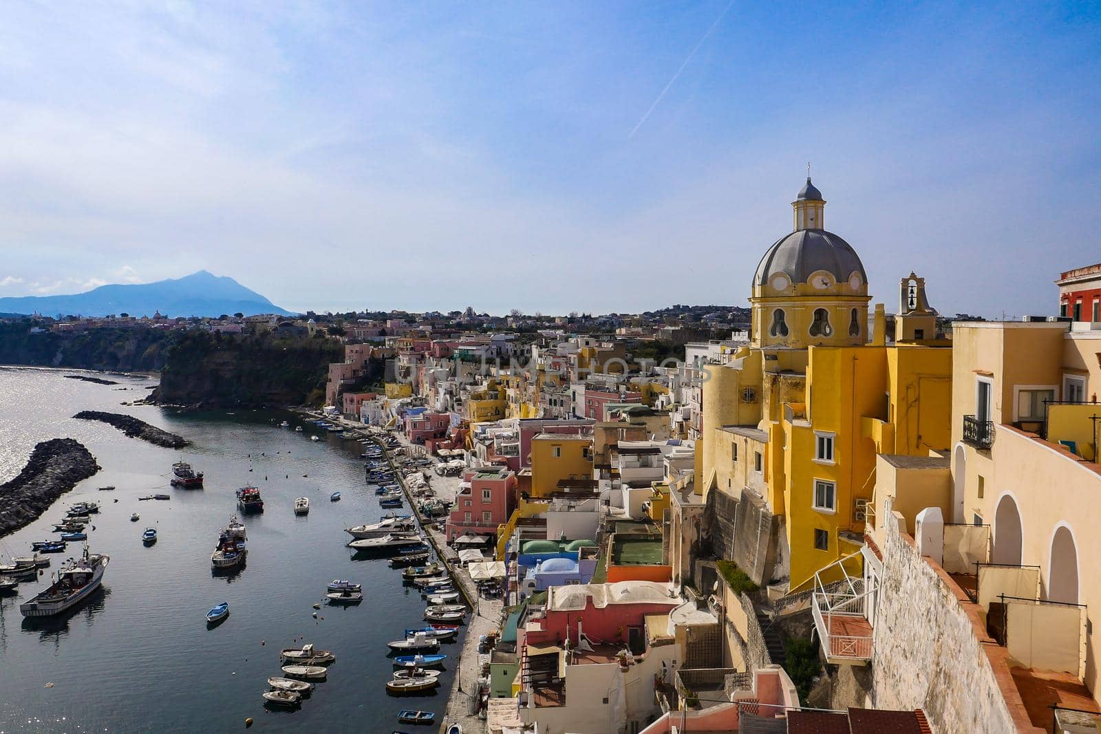 Daylight view of beautiful Procida in sunny summer day, Procida Island, Italy, High quality photo