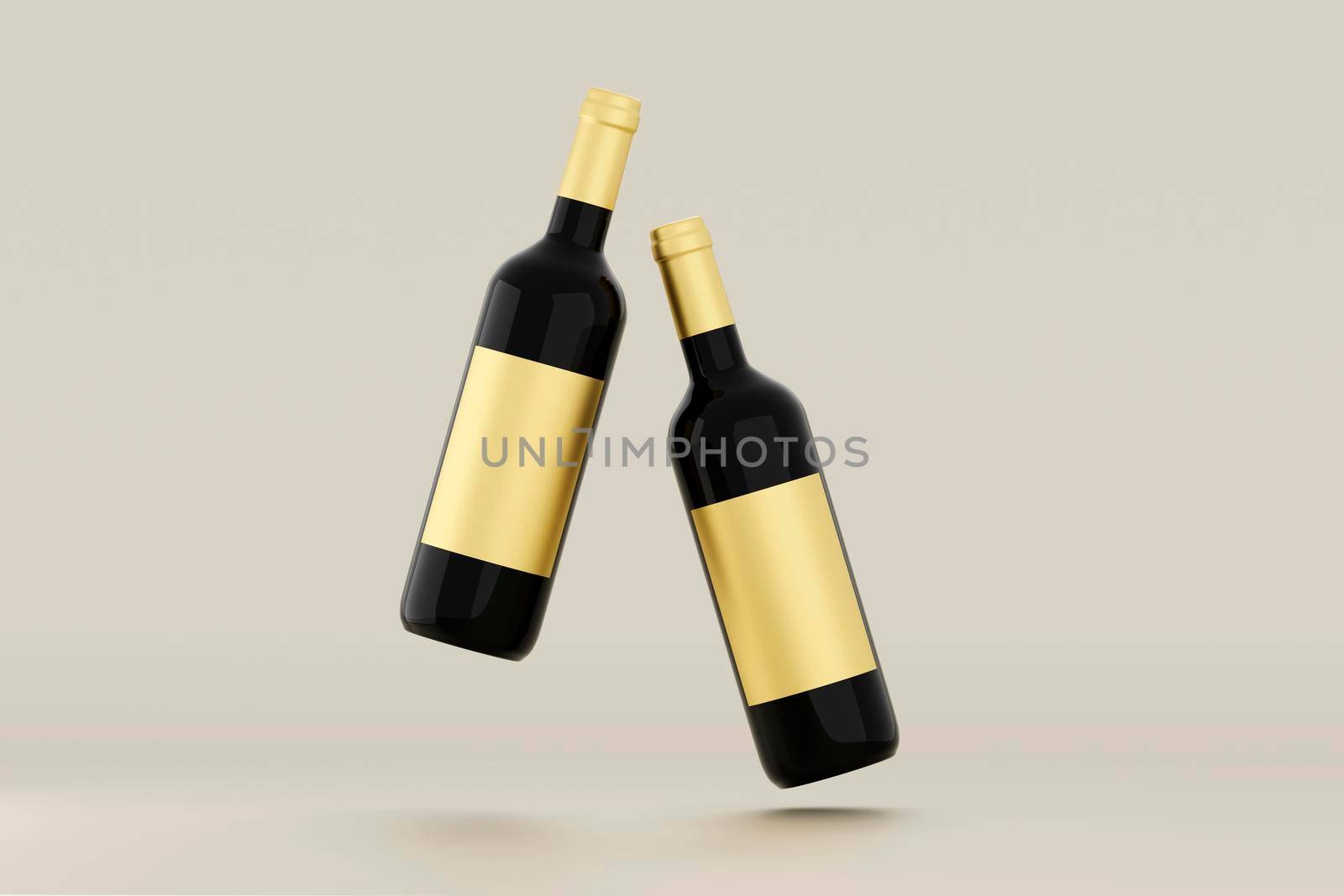 Red wine bottle with mock up place on blank background. Product, alcohol, beverage and advertisement concept. 3D Rendering.