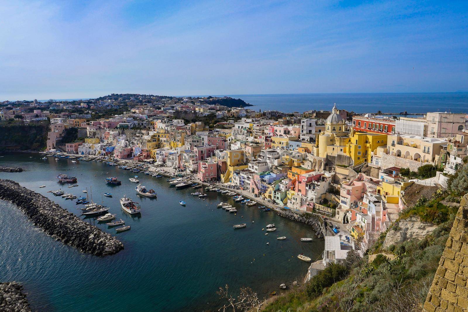 Daylight view of beautiful Procida in sunny summer day, Procida Island, Italy, High quality photo