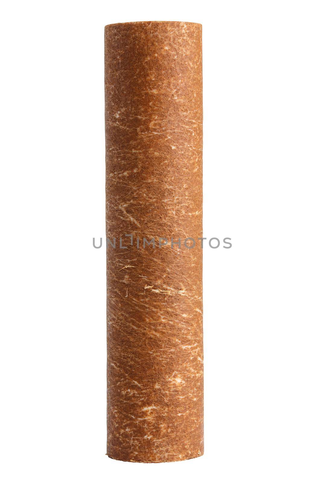 used rusty and dirt clogged mechanical polypropylene water filter PP 5 type 10SL isolated on white background with clipping path